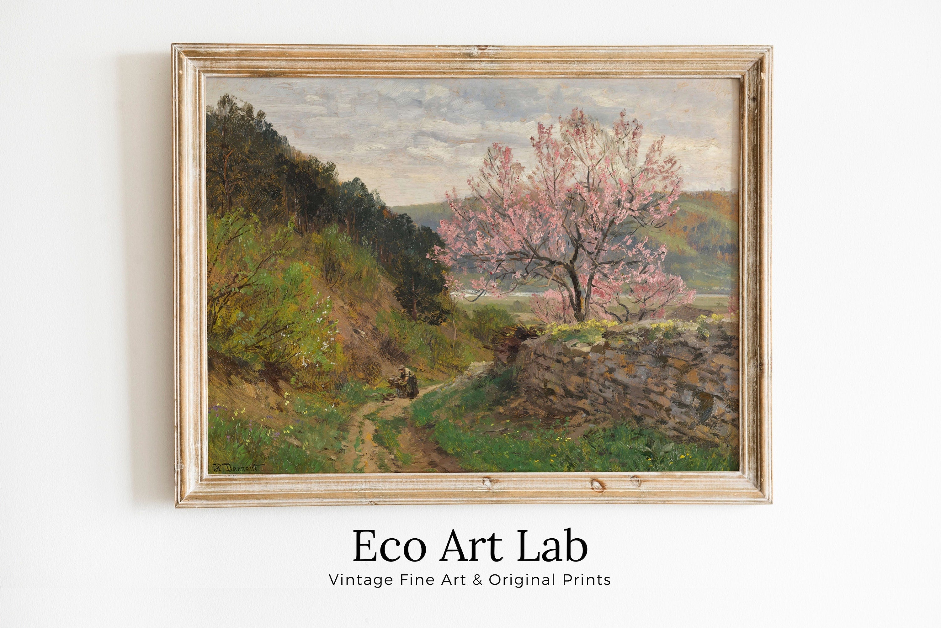 Vintage Spring Landscape Painting. Almond Blossom Printable Country Field Decor. Rustic Landscape. Farmhouse Wall Art Print. Nature Art – Printable Wall Art Digital Download – Digital Download
