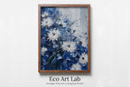 White & Blue Flowers Print. Textured Floral Wall Decor. Abstract Flower Printable Wall Art. Texture Modern Flower Painting. Instant Download