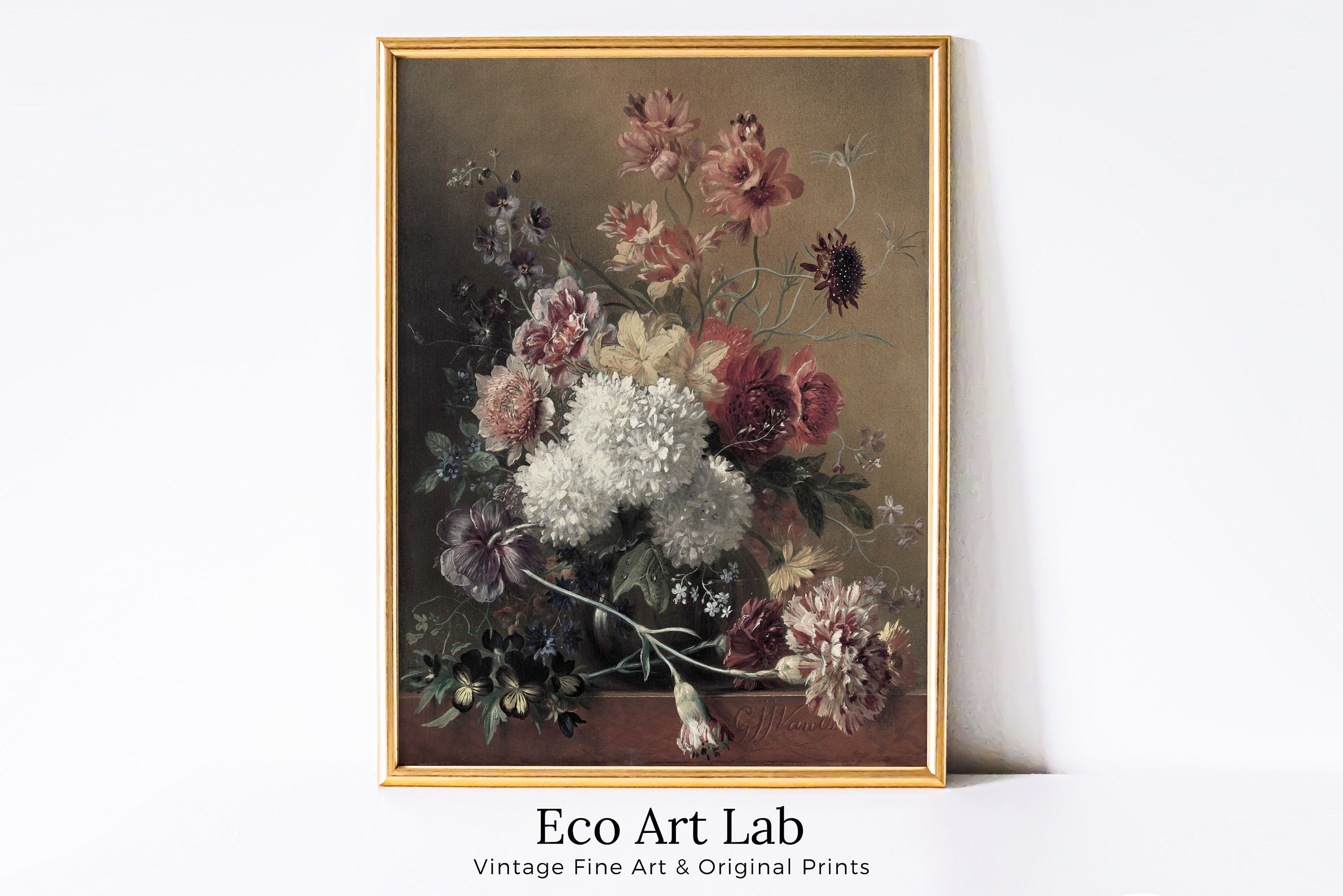 Wild Flower Still Life Painting | Neutral Vintage Wall Art | Printable Downloadable | Bouquet of Flowers | Botanical Farmhouse Print