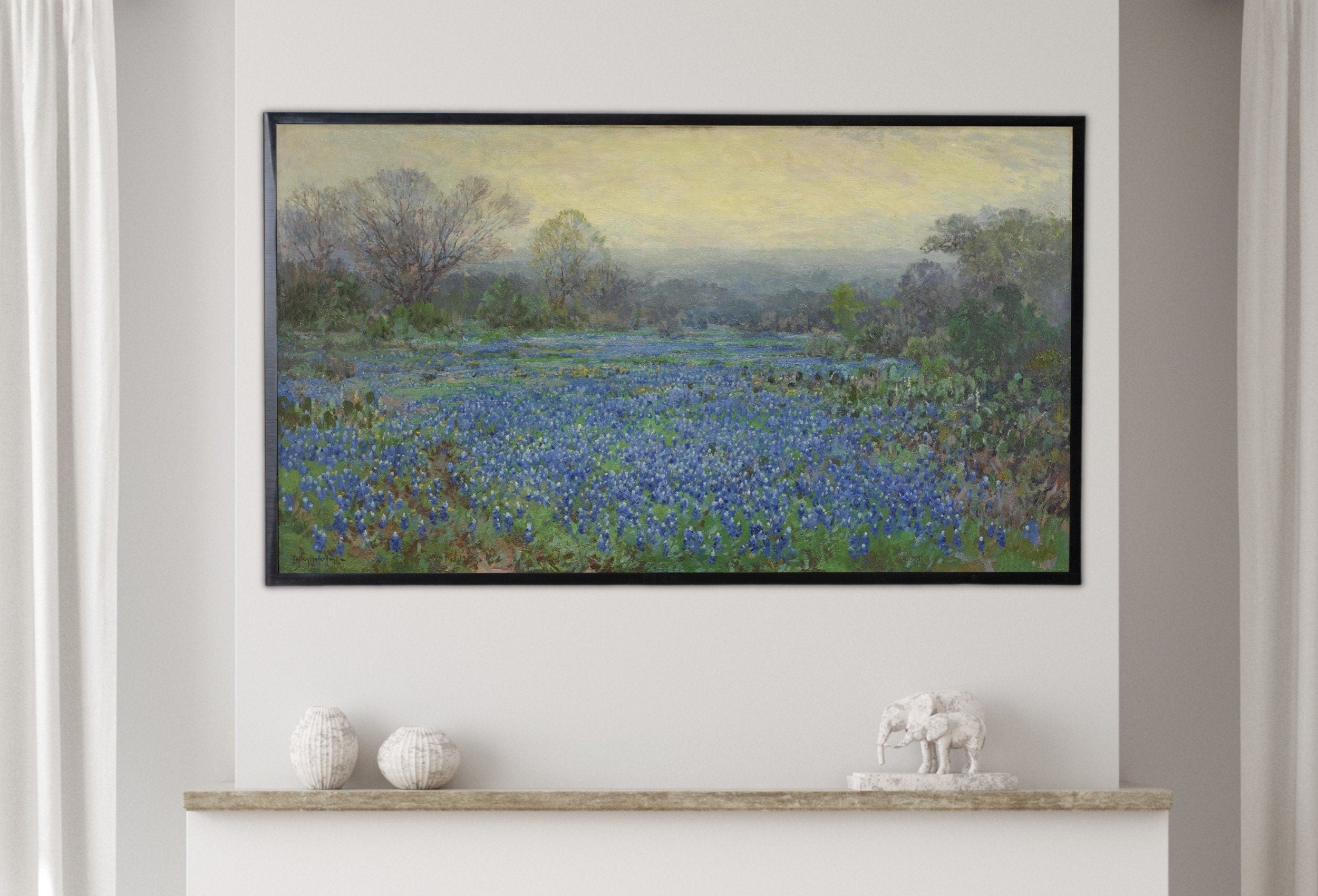Samsung Frame TV Art 4K Field of Bluebonnets. Vintage Spring Landscape Painting. Instant Download Landscape Wall Art for Frame TV