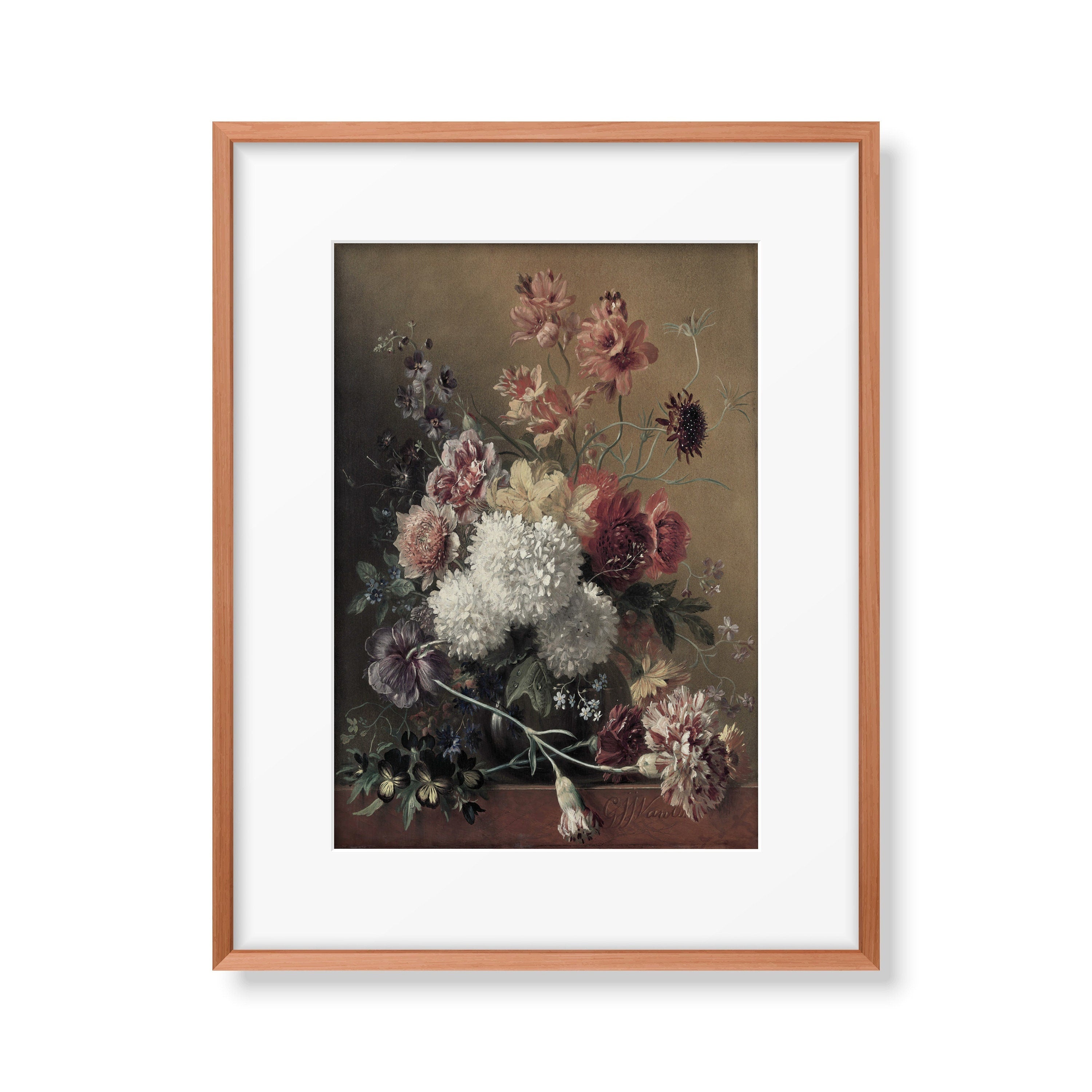 Wild Flower Still Life Painting | Neutral Vintage Wall Art | Printable Downloadable | Bouquet of Flowers | Botanical Farmhouse Print