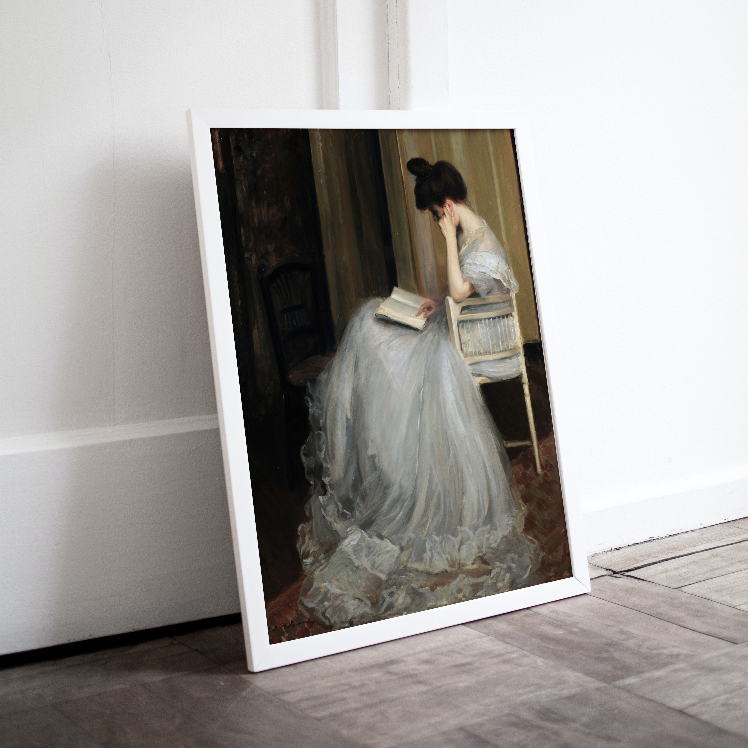 Woman Reading Art Print | Victorian Painting | Moody Portrait Woman Painting | Vintage Dark Academia Digital Printable | Antique Wall Decor