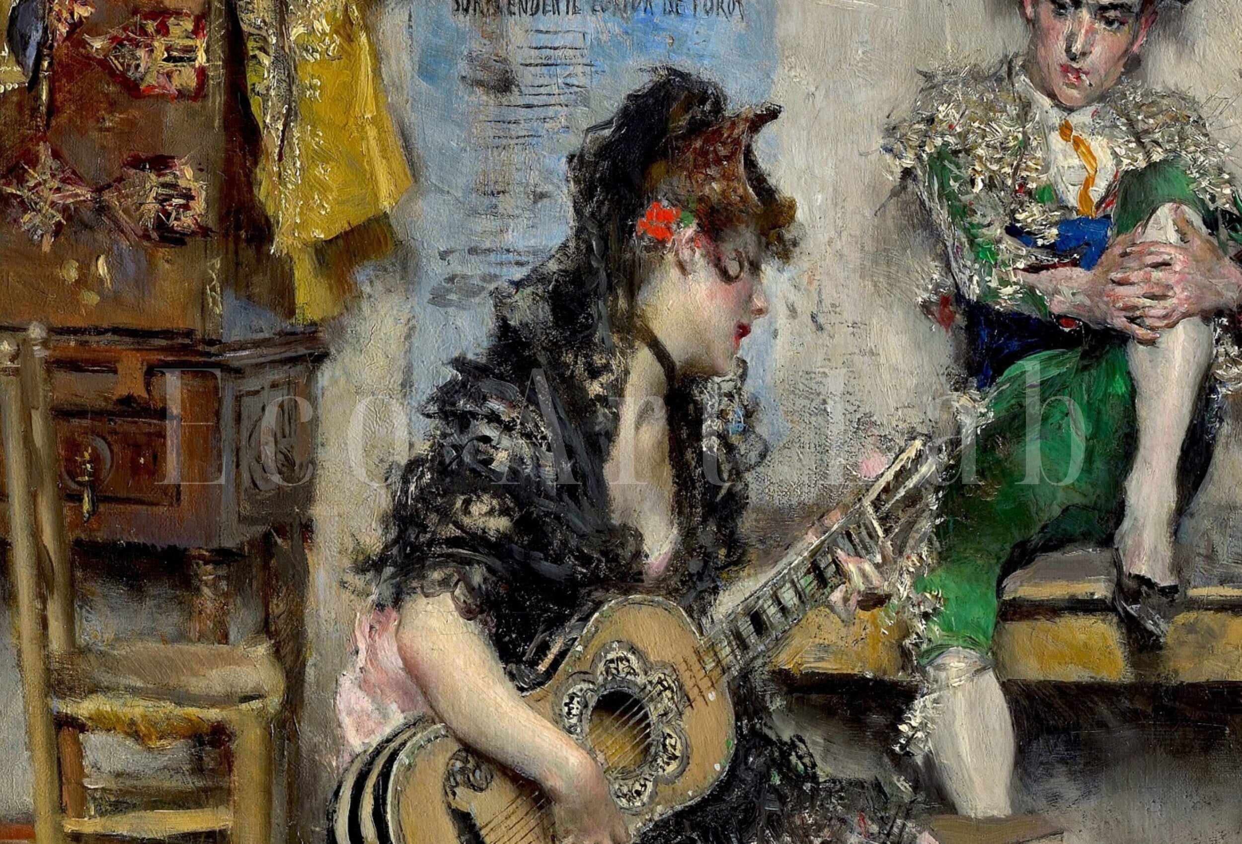 Vintage Oil Painting Printable | Woman Guitarist | Victorian Antique Print | Musician Downloadable | Vintage Woman Playing Guitar Portrait – Printable Wall Art Digital Download – Digital Download