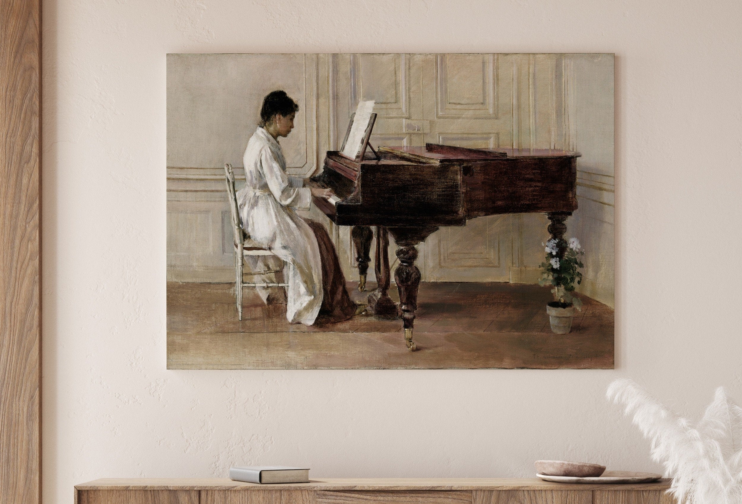 Woman Pianist | Vintage Oil Painting Printable | Rustic Antique Print | Musician Portrait Downloadable | Vintage Woman Playing Piano