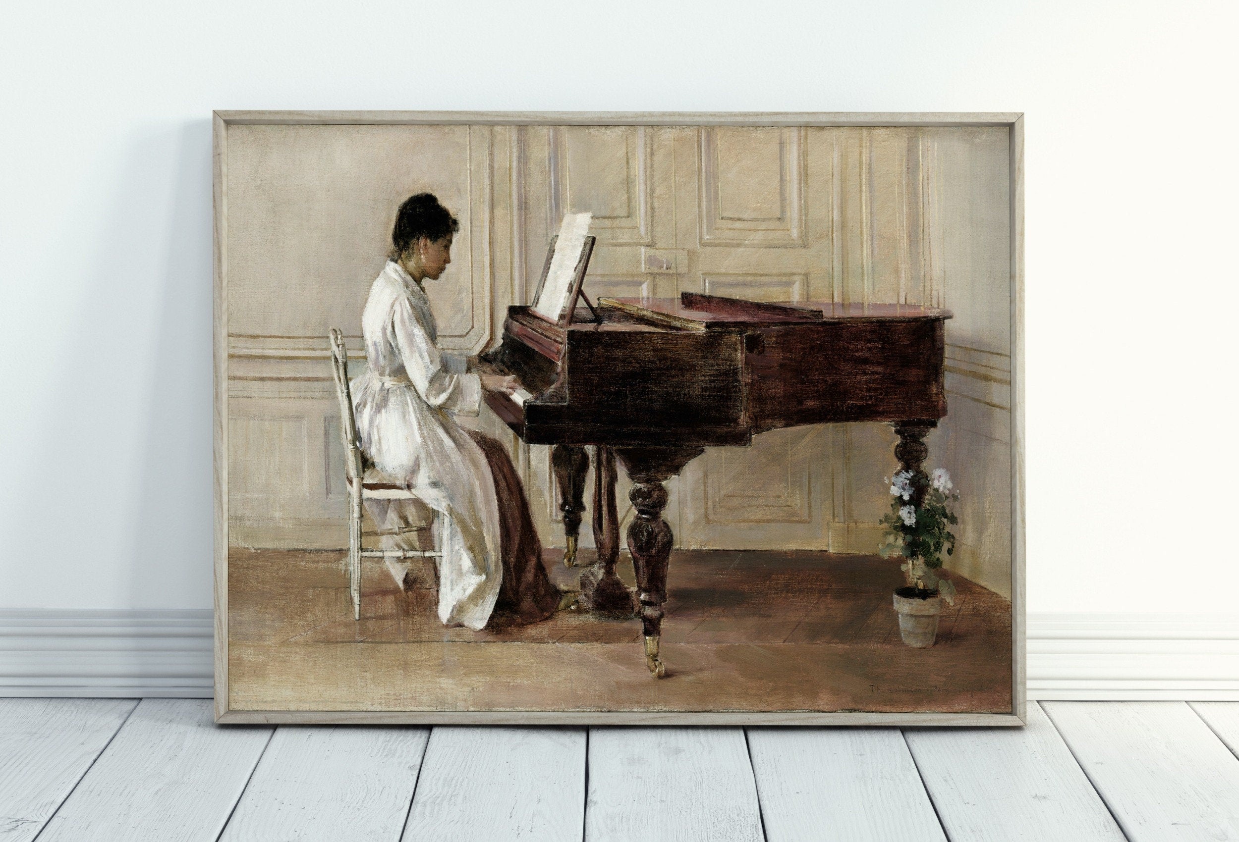 Woman Pianist | Vintage Oil Painting Printable | Rustic Antique Print | Musician Portrait Downloadable | Vintage Woman Playing Piano