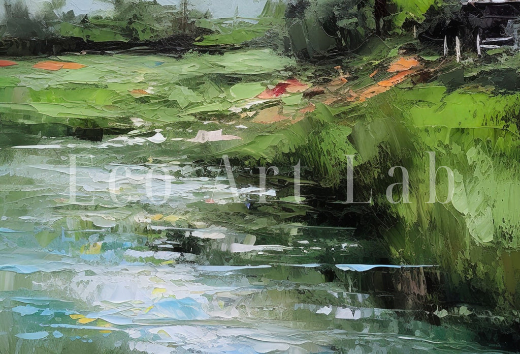 Country Field Printable. Green Country Field River Landscape Painting. Vintage Style Landscape Print Farmhouse Decor. Antique Rustic Print