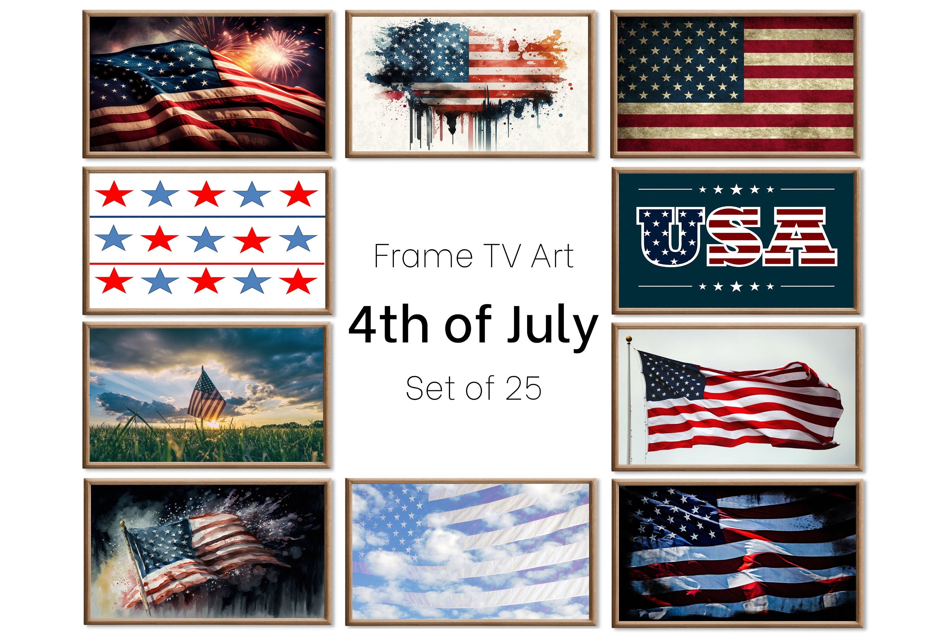 Set of 25 Samsung Frame TV 4K Art. Independence Day 4th of July Decor. Patriotic USA American Flags Art Set. Instant Download Frame TV Art