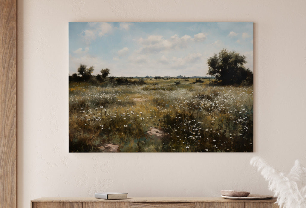 Wildflower Field Printable Art | Landscape Oil Painting | Country Field Wall Art | Vintage Landscape Art Print | Digital Download