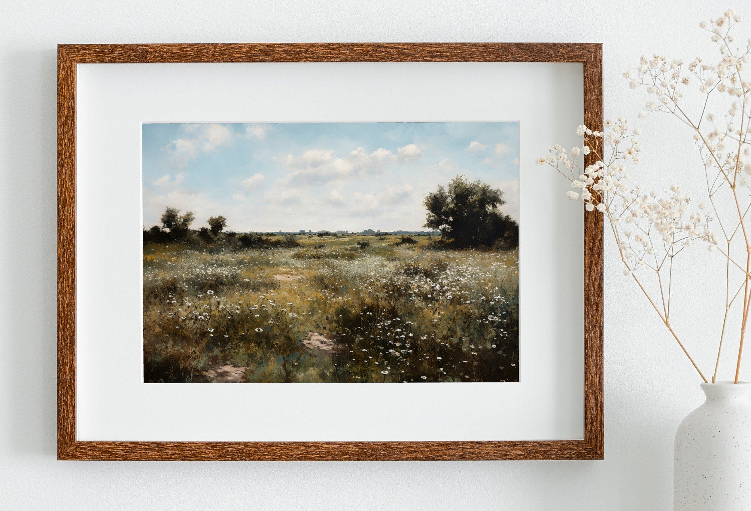 Wildflower Field Printable Art | Landscape Oil Painting | Country Field Wall Art | Vintage Landscape Art Print | Digital Download