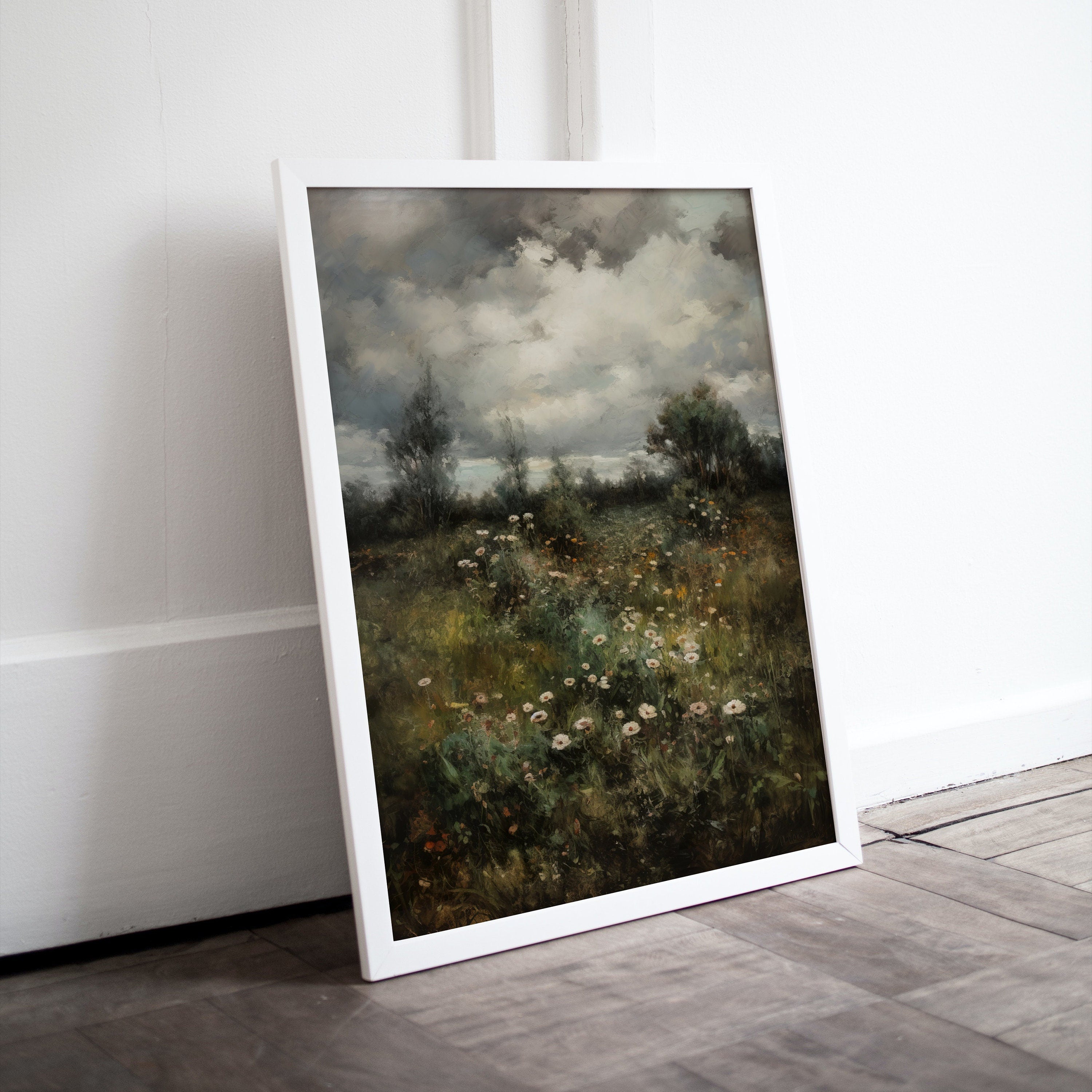 Vintage Landscape Art Print | Wildflower Field Printable Art | Digital Download | Floral Country Field Wall Art | Landscape Oil Painting – Printable Wall Art Digital Download – Digital Download