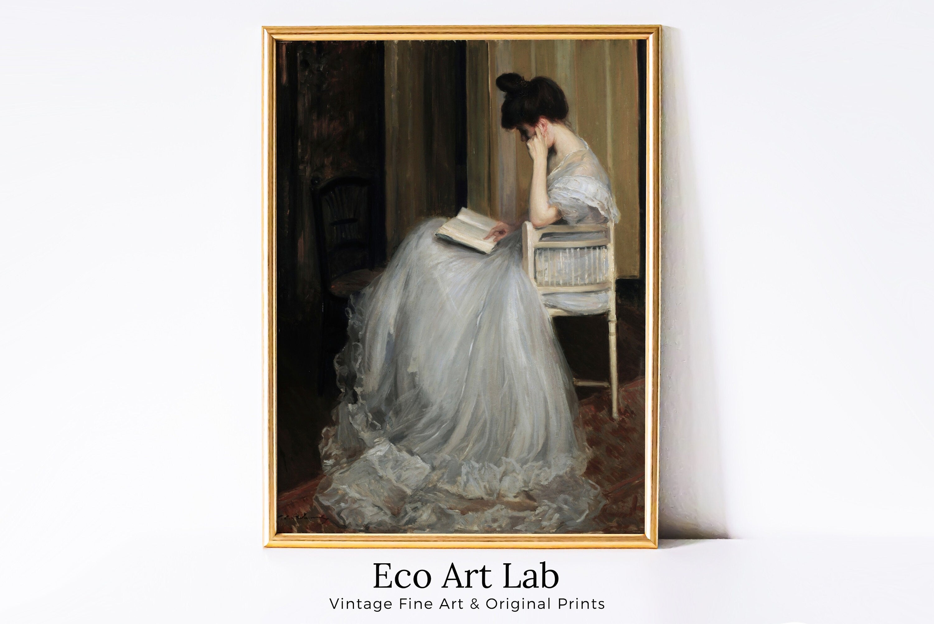 Woman Reading Art Print | Victorian Painting | Moody Portrait Woman Painting | Vintage Dark Academia Digital Printable | Antique Wall Decor