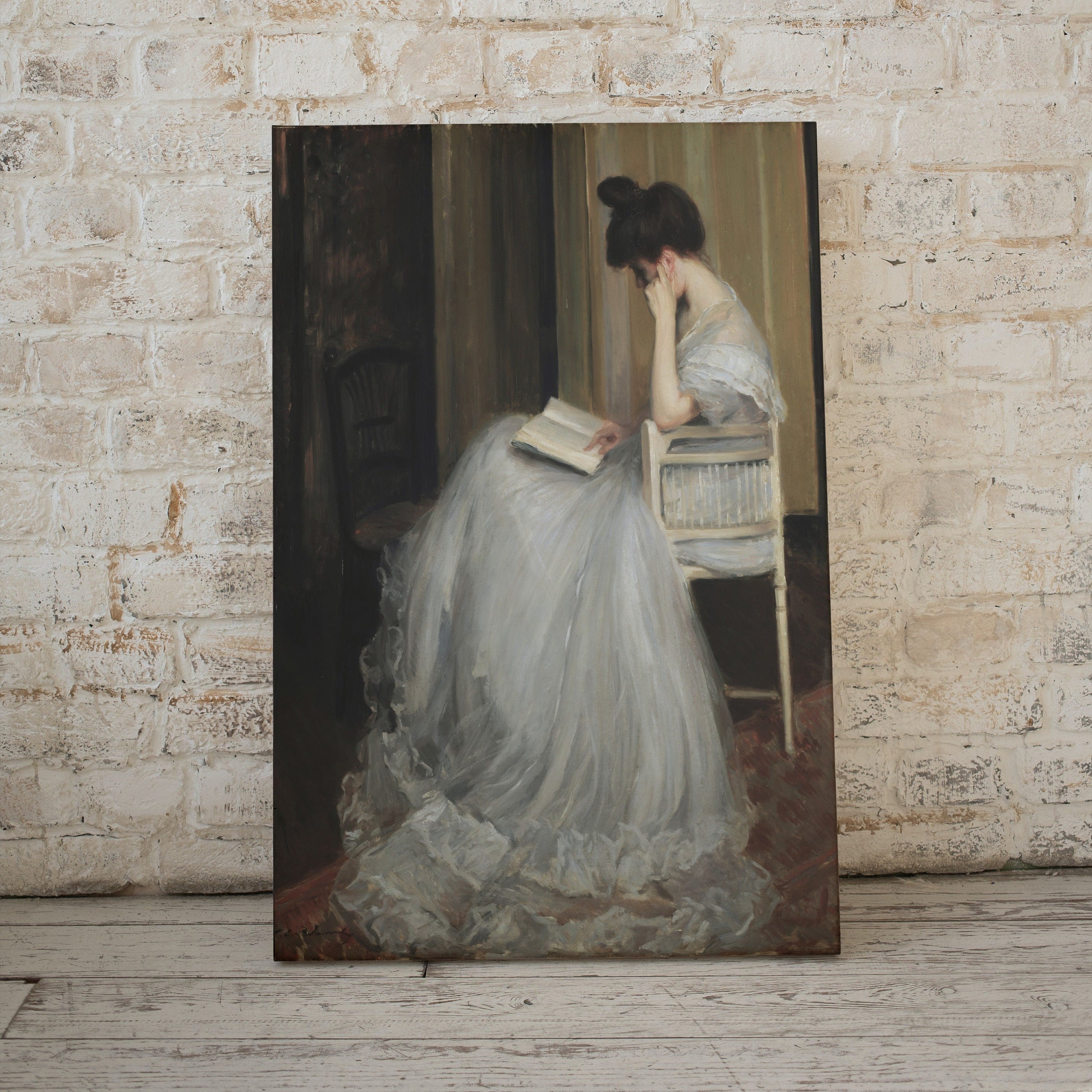 Woman Reading Art Print | Victorian Painting | Moody Portrait Woman Painting | Vintage Dark Academia Digital Printable | Antique Wall Decor