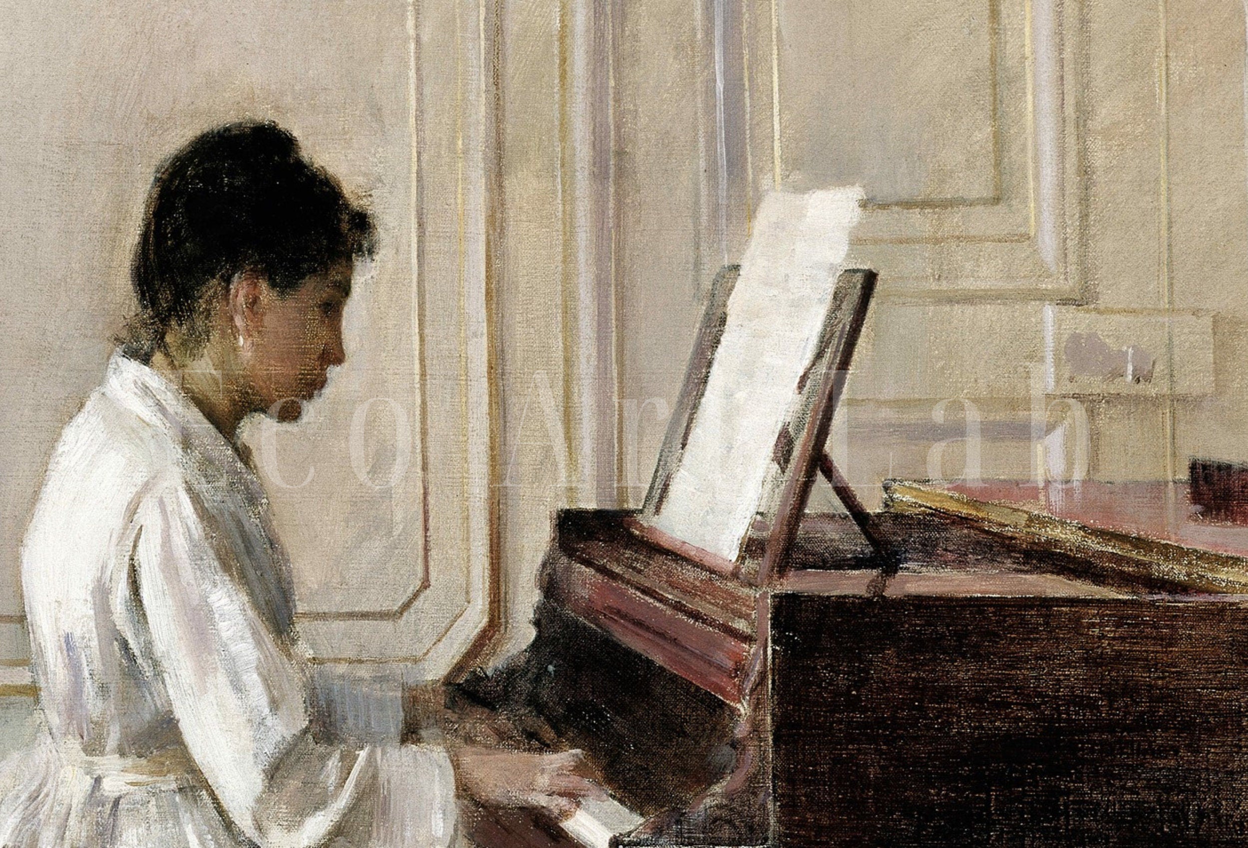 Woman Pianist | Vintage Oil Painting Printable | Rustic Antique Print | Musician Portrait Downloadable | Vintage Woman Playing Piano