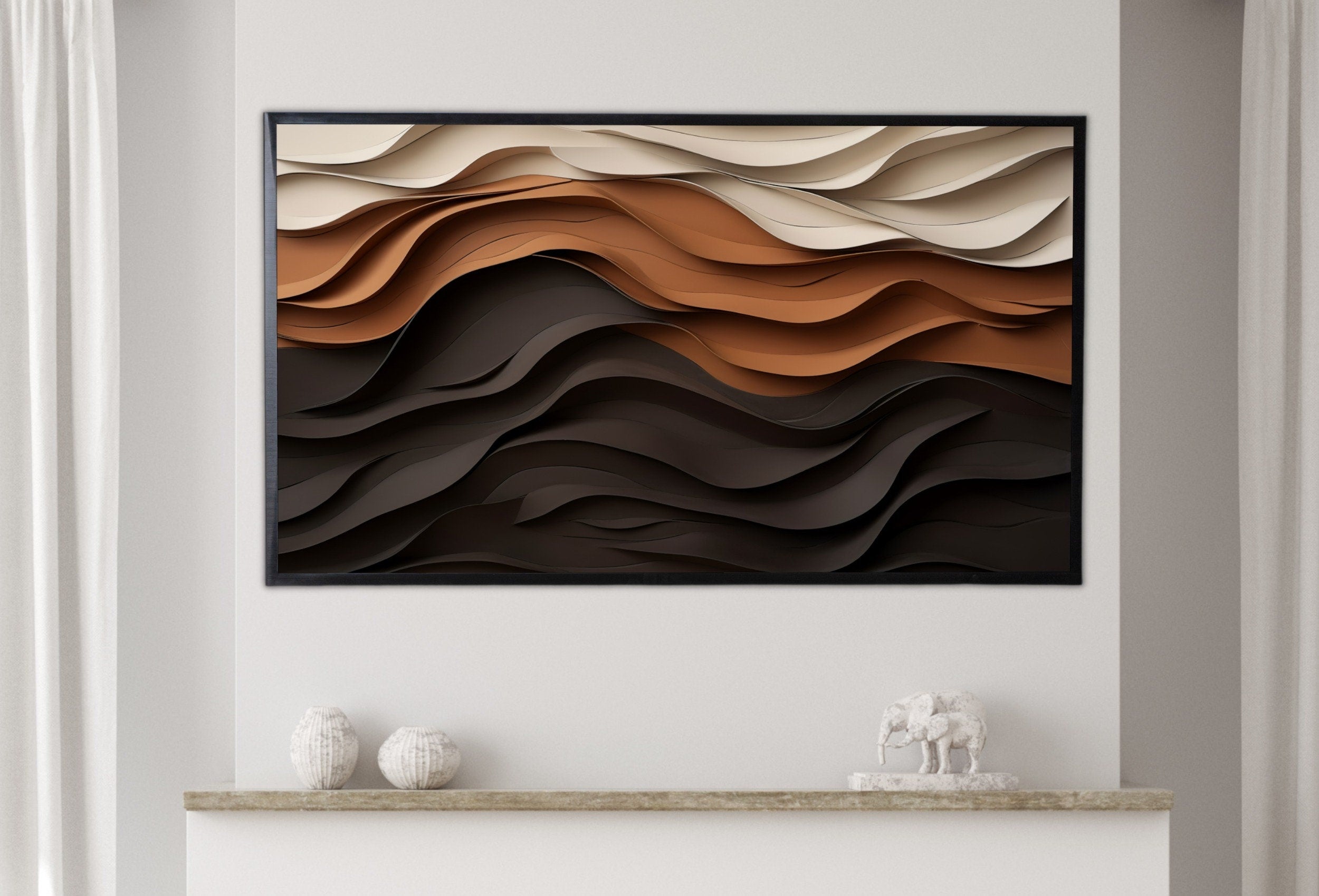 Samsung Frame TV Art 4K Neutral Minimalist Abstract Modern Art. Beige & Black 3D Texture Art. Abstract Pattern Instant Download Art for TV