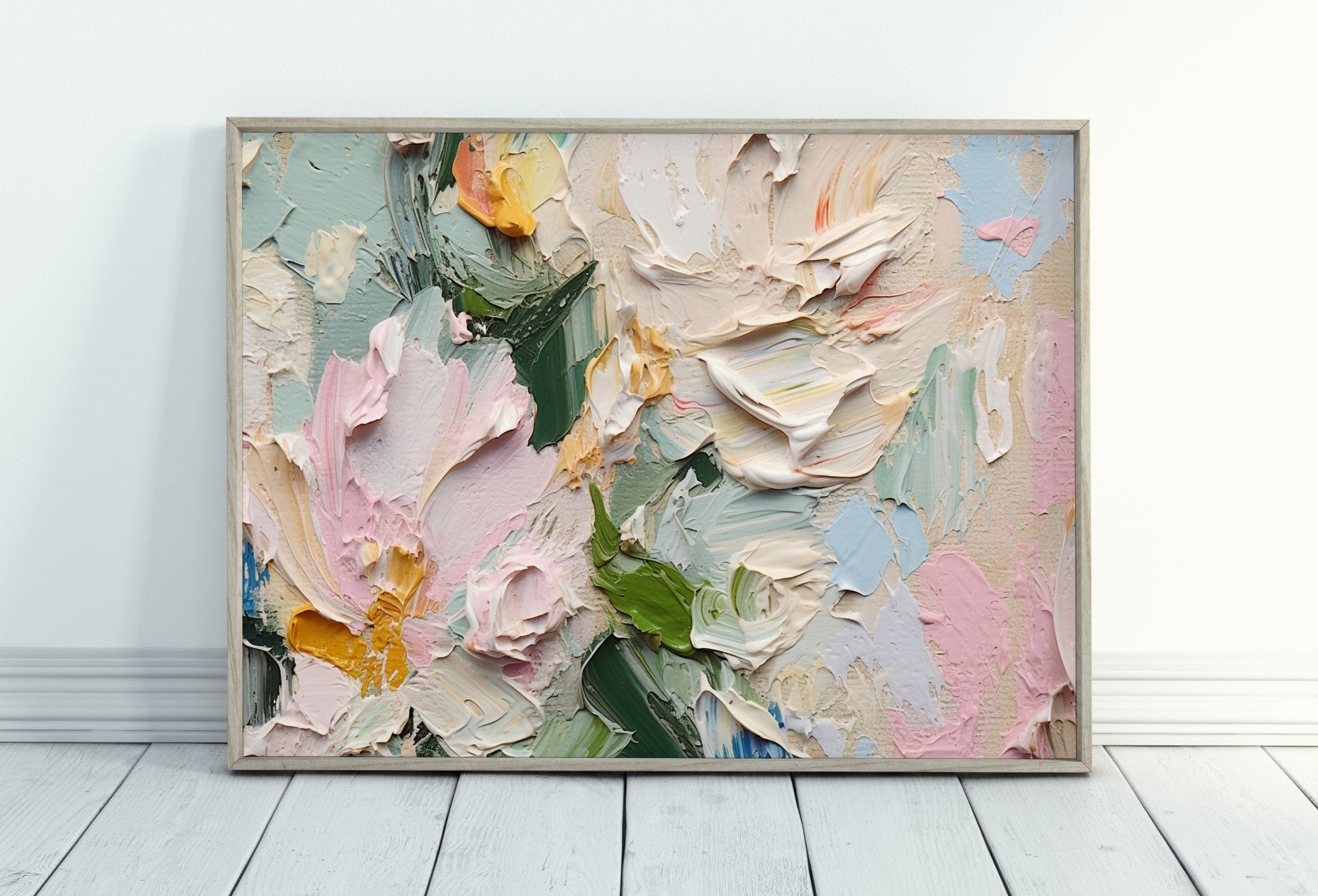 Abstract Flowers Painting | Printable Wall Art | Floral Texture Art | Textured Wall Art | Vibrant Abstract Floral | Heavy Textured Painting