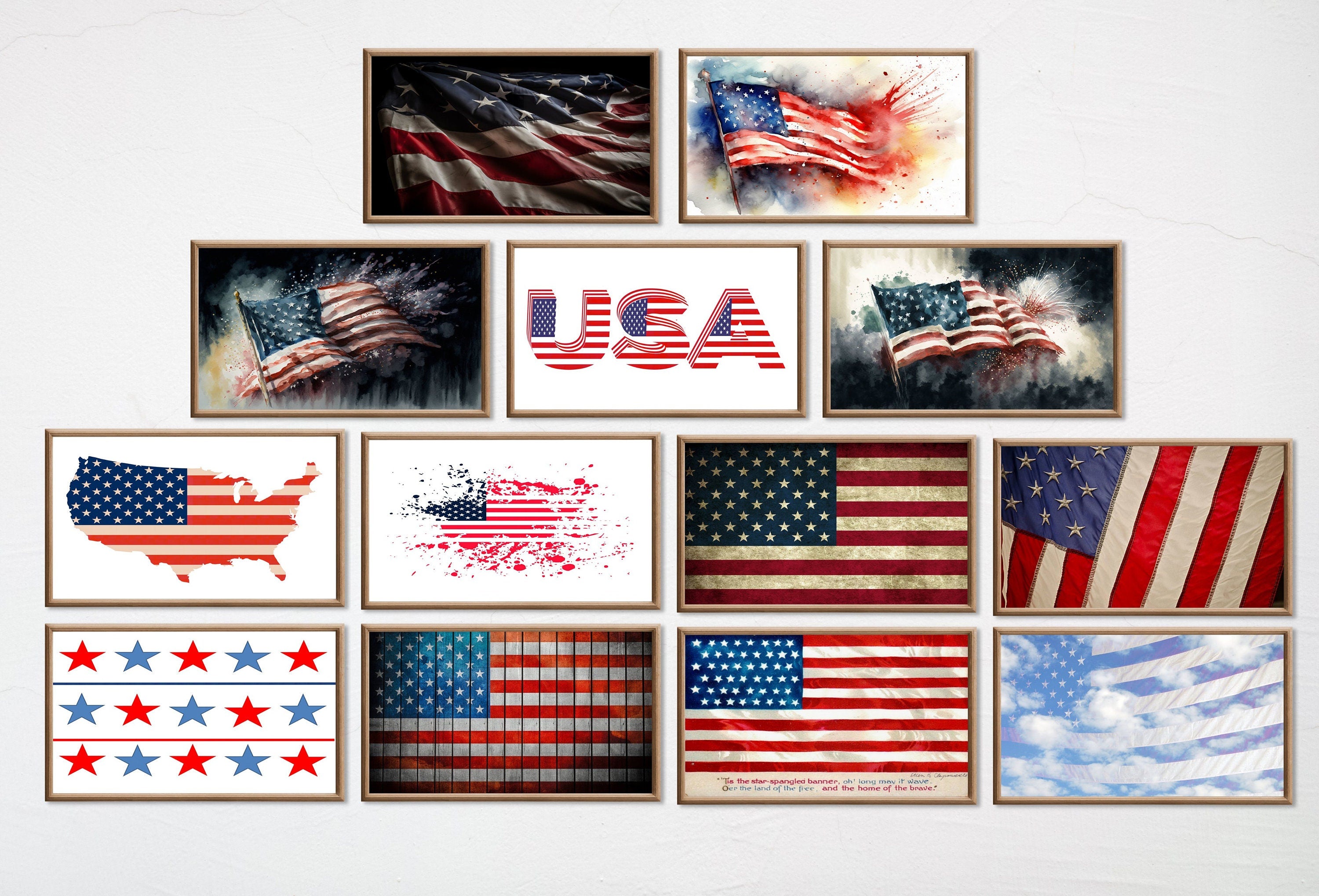 Set of 25 Samsung Frame TV 4K Art. Independence Day 4th of July Decor. Patriotic USA American Flags Art Set. Instant Download Frame TV Art