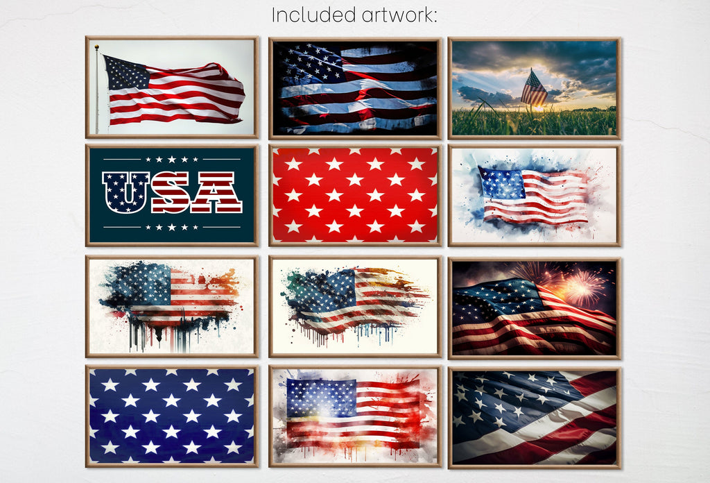 Set of 25 Samsung Frame TV 4K Art. Independence Day 4th of July Decor. Patriotic USA American Flags Art Set. Instant Download Frame TV Art