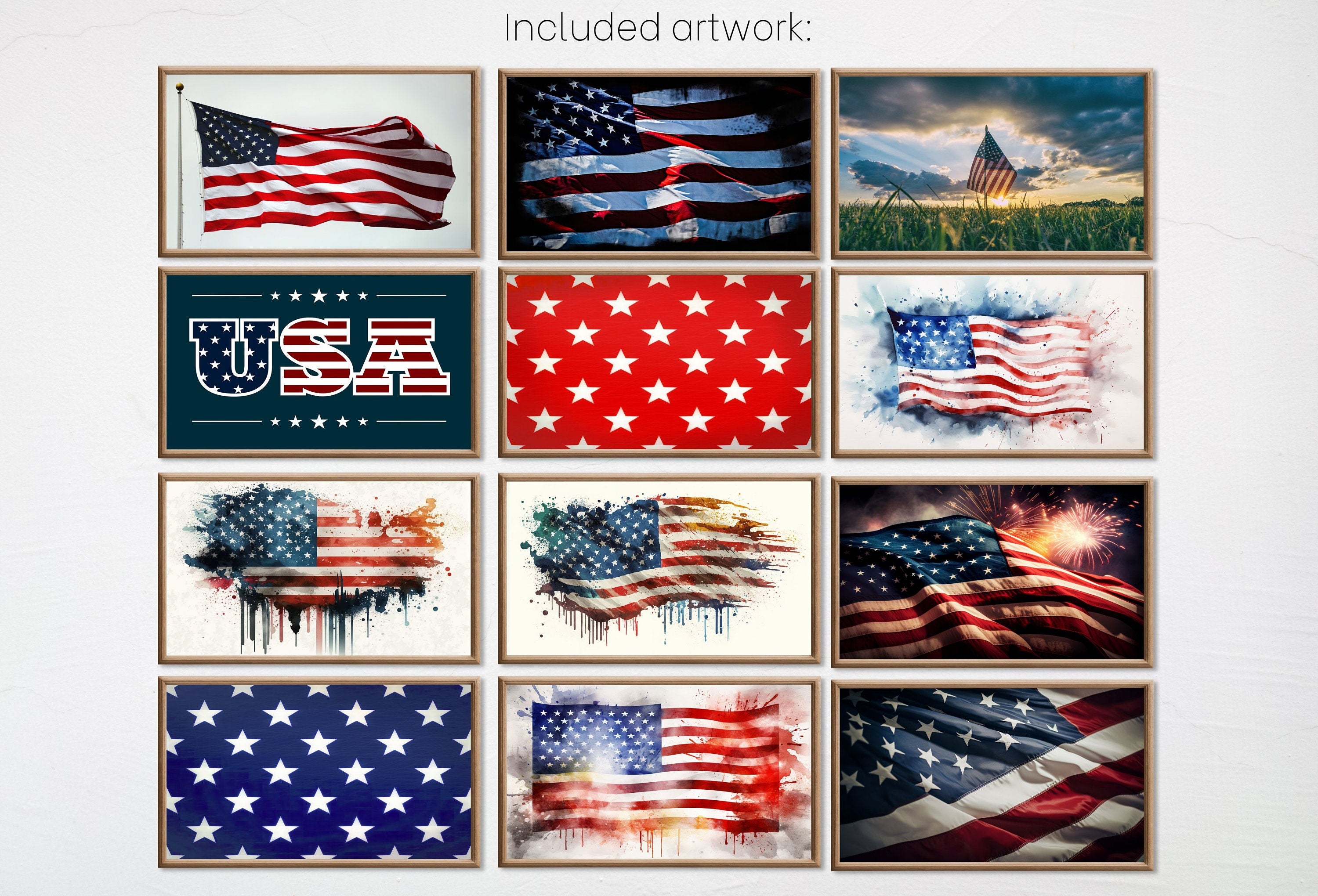 Set of 25 Samsung Frame TV 4K Art. Independence Day 4th of July Decor. Patriotic USA American Flags Art Set. Instant Download Frame TV Art