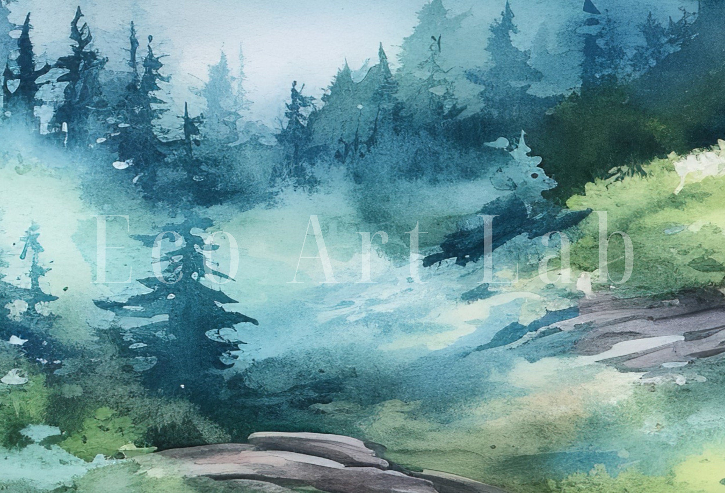 Abstract Mountain Print Set of 3 | Watercolor Blue Mountain Landscape | Nature Print Set | Modern Minimal Decor | Pine Forest Wall Art