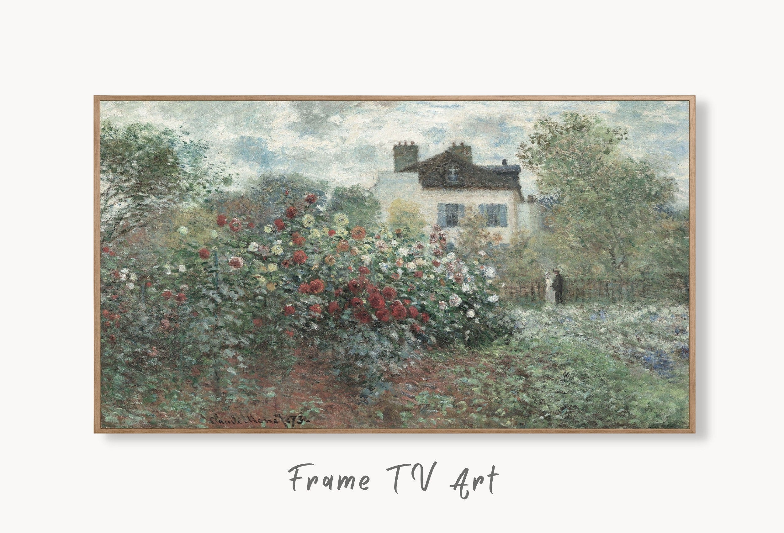 Vintage Spring Garden House Painting | Botanical Landscape Art | Frame TV Size Instant Digital Download | Monet Frame TV Art