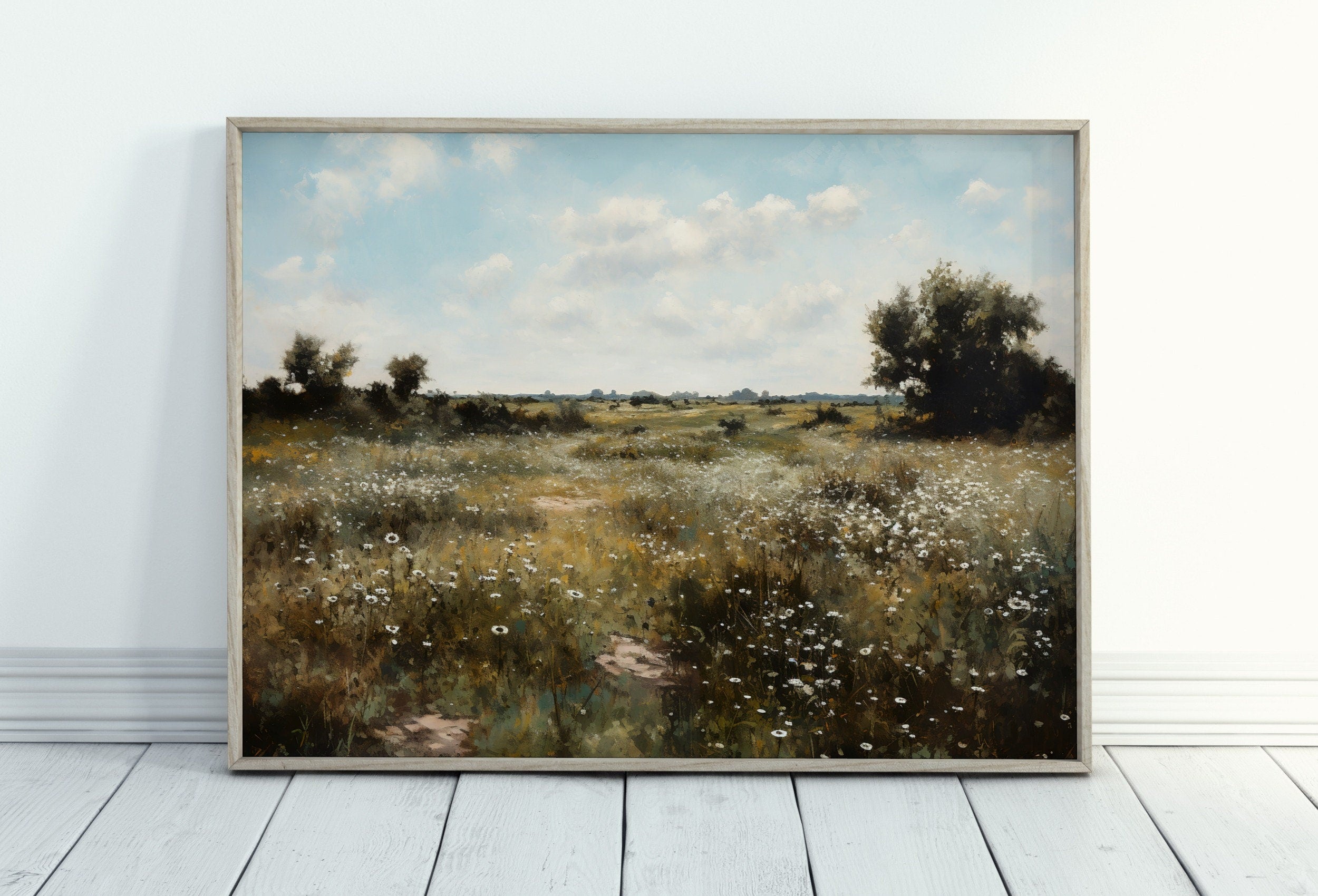 Wildflower Field Printable Art | Landscape Oil Painting | Country Field Wall Art | Vintage Landscape Art Print | Digital Download