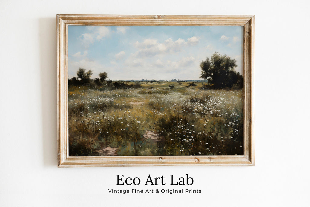 Wildflower Field Printable Art | Landscape Oil Painting | Country Field Wall Art | Vintage Landscape Art Print | Digital Download