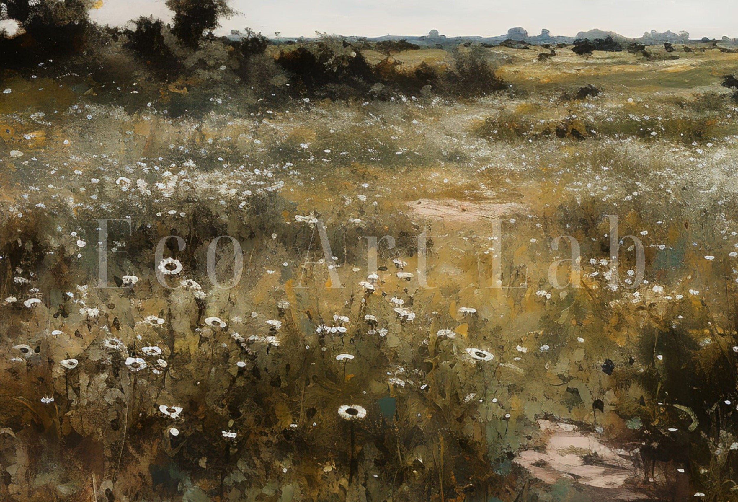 Wildflower Field Printable Art | Landscape Oil Painting | Country Field Wall Art | Vintage Landscape Art Print | Digital Download