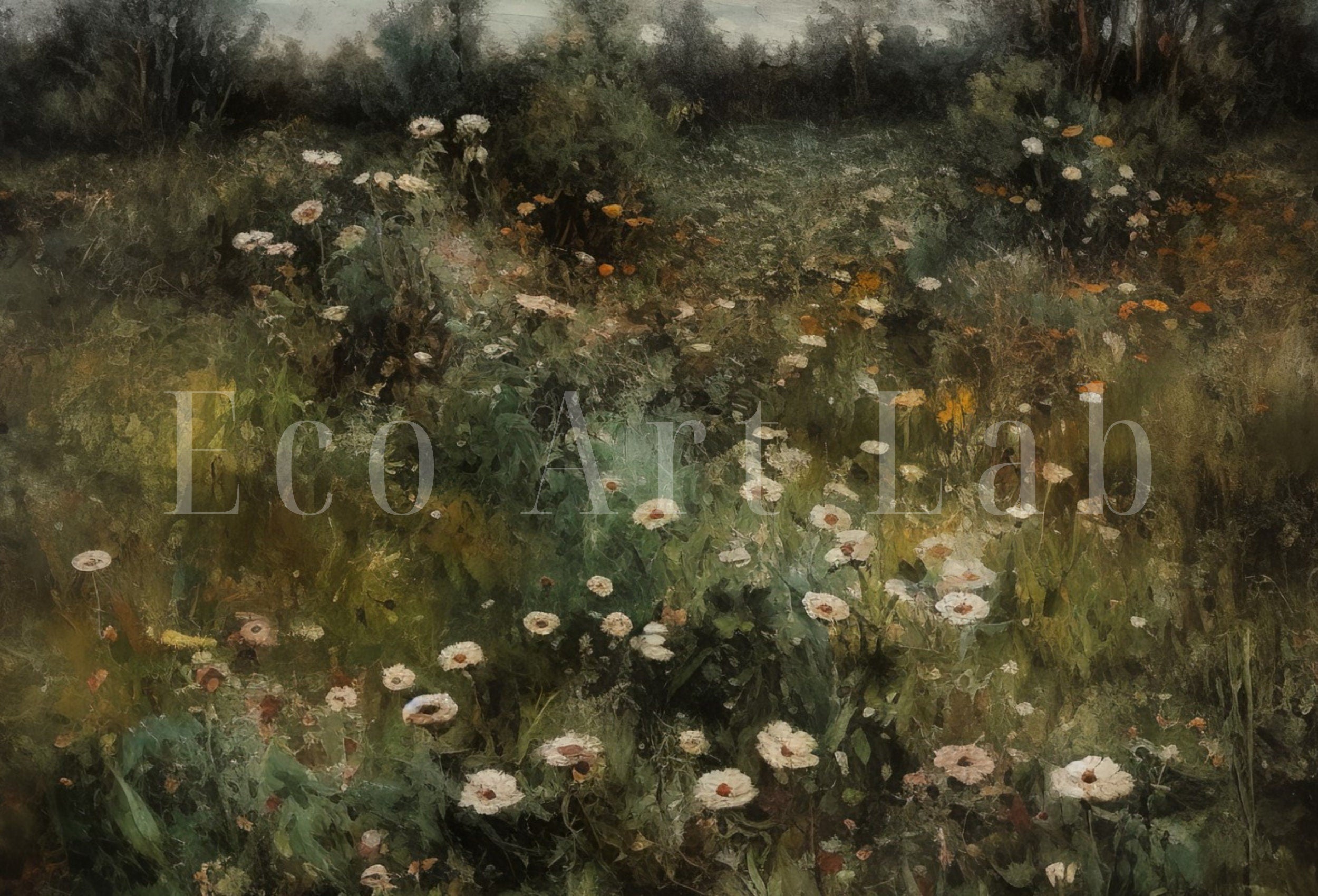 Vintage Landscape Art Print | Wildflower Field Printable Art | Digital Download | Floral Country Field Wall Art | Landscape Oil Painting – Printable Wall Art Digital Download – Digital Download