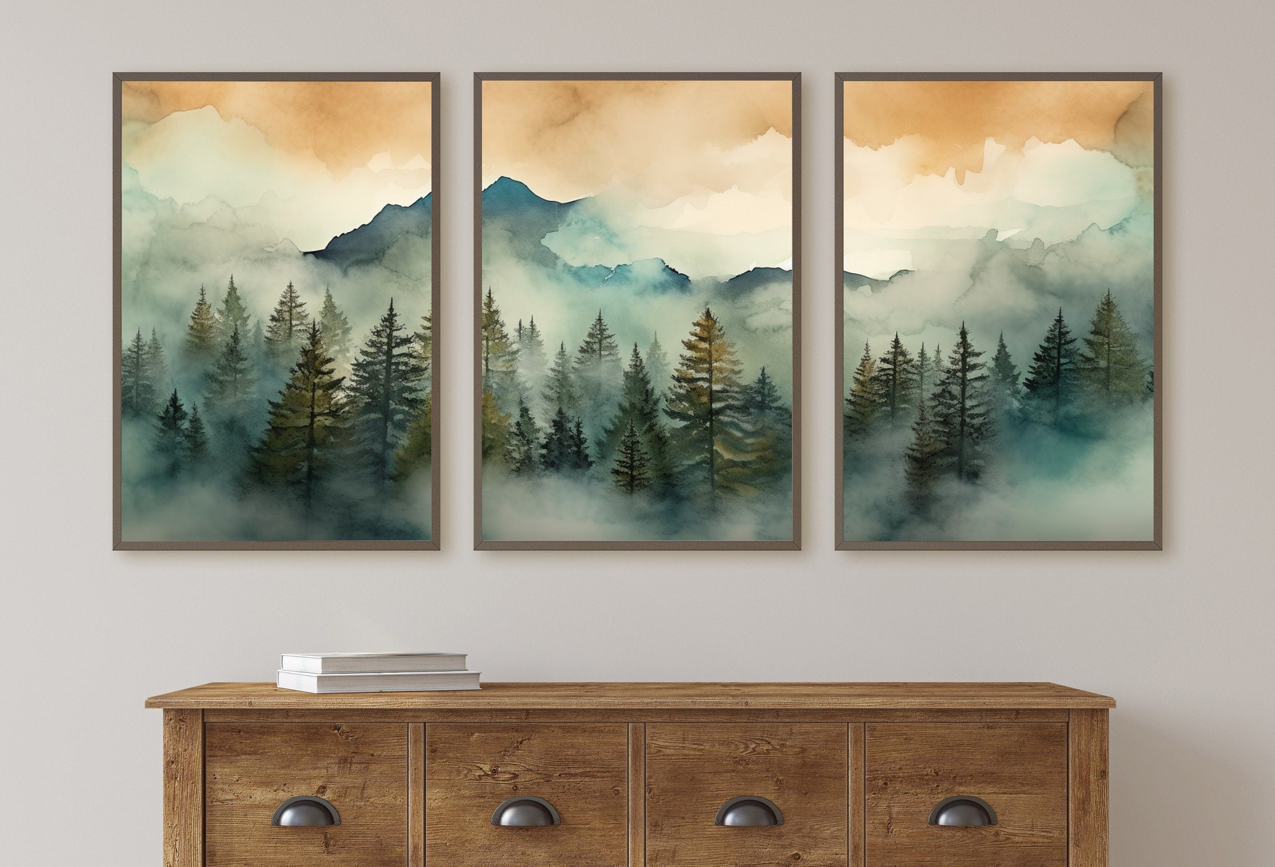 3 Piece Wall Art. Mountain Wall Art. Gallery Wall Set. Set of 3 Prints. Watercolor Mountain Print. Landscape Print Set. Modern Home Decor