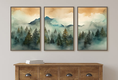3 Piece Wall Art. Mountain Wall Art. Gallery Wall Set. Set of 3 Prints. Watercolor Mountain Print. Landscape Print Set. Modern Home Decor