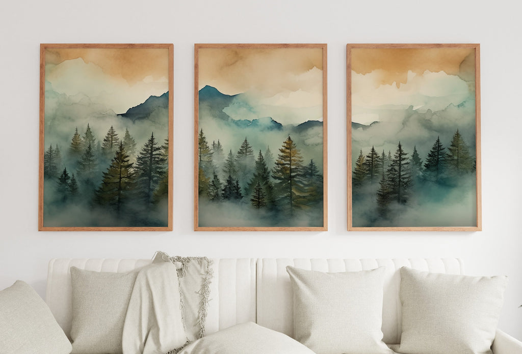 3 Piece Wall Art. Mountain Wall Art. Gallery Wall Set. Set of 3 Prints. Watercolor Mountain Print. Landscape Print Set. Modern Home Decor