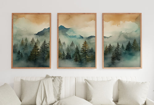 3 Piece Wall Art. Mountain Wall Art. Gallery Wall Set. Set of 3 Prints. Watercolor Mountain Print. Landscape Print Set. Modern Home Decor