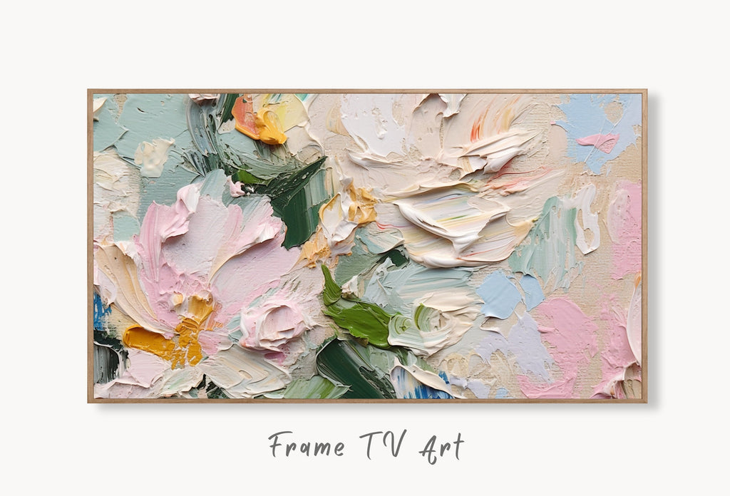 Abstract Samsung Frame TV Art | Textured Wall Art | Vibrant Abstract Floral Art | Art For Frame Tv | Oil Painting | Heavy Textured Painting