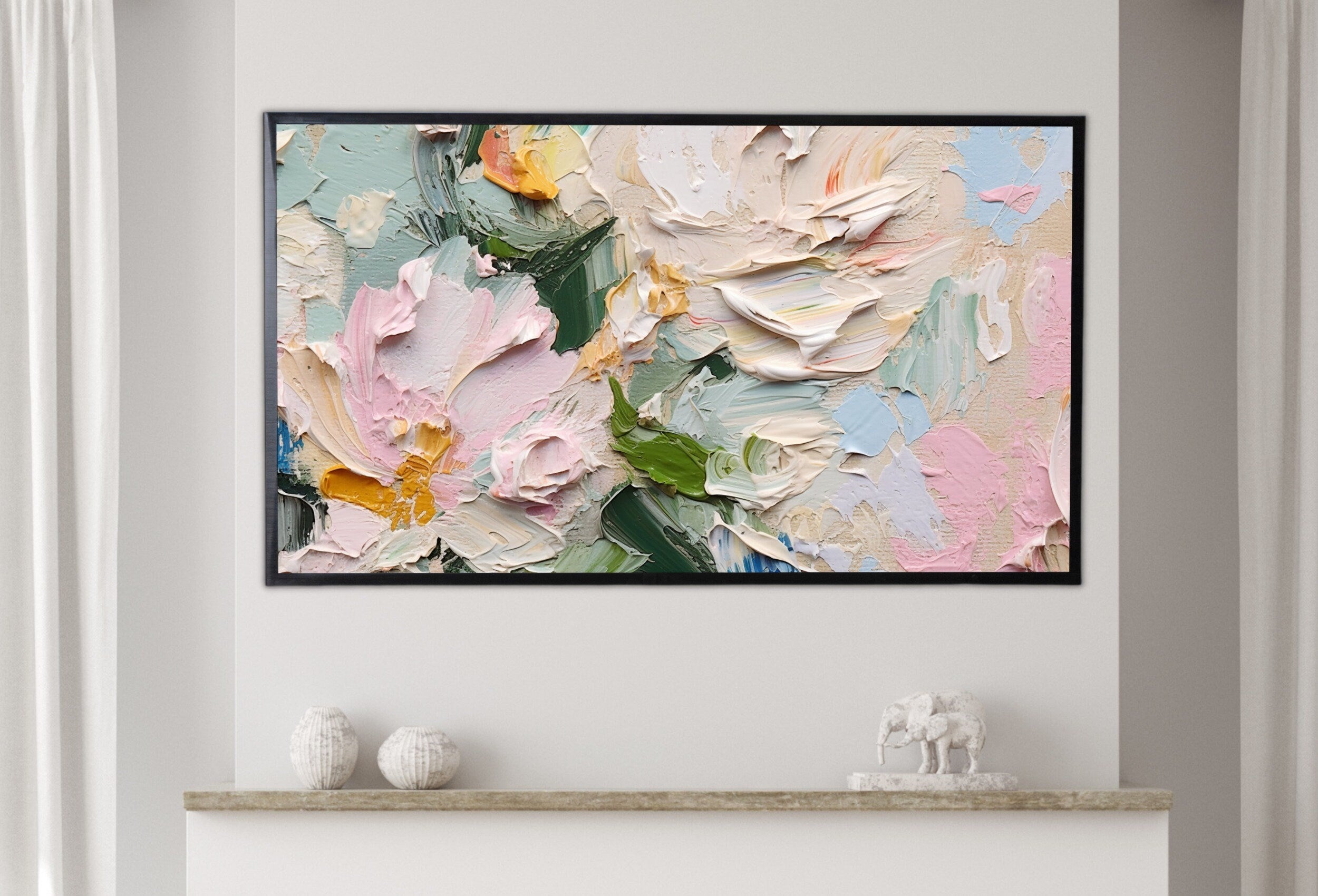 Abstract Samsung Frame TV Art | Textured Wall Art | Vibrant Abstract Floral Art | Art For Frame Tv | Oil Painting | Heavy Textured Painting