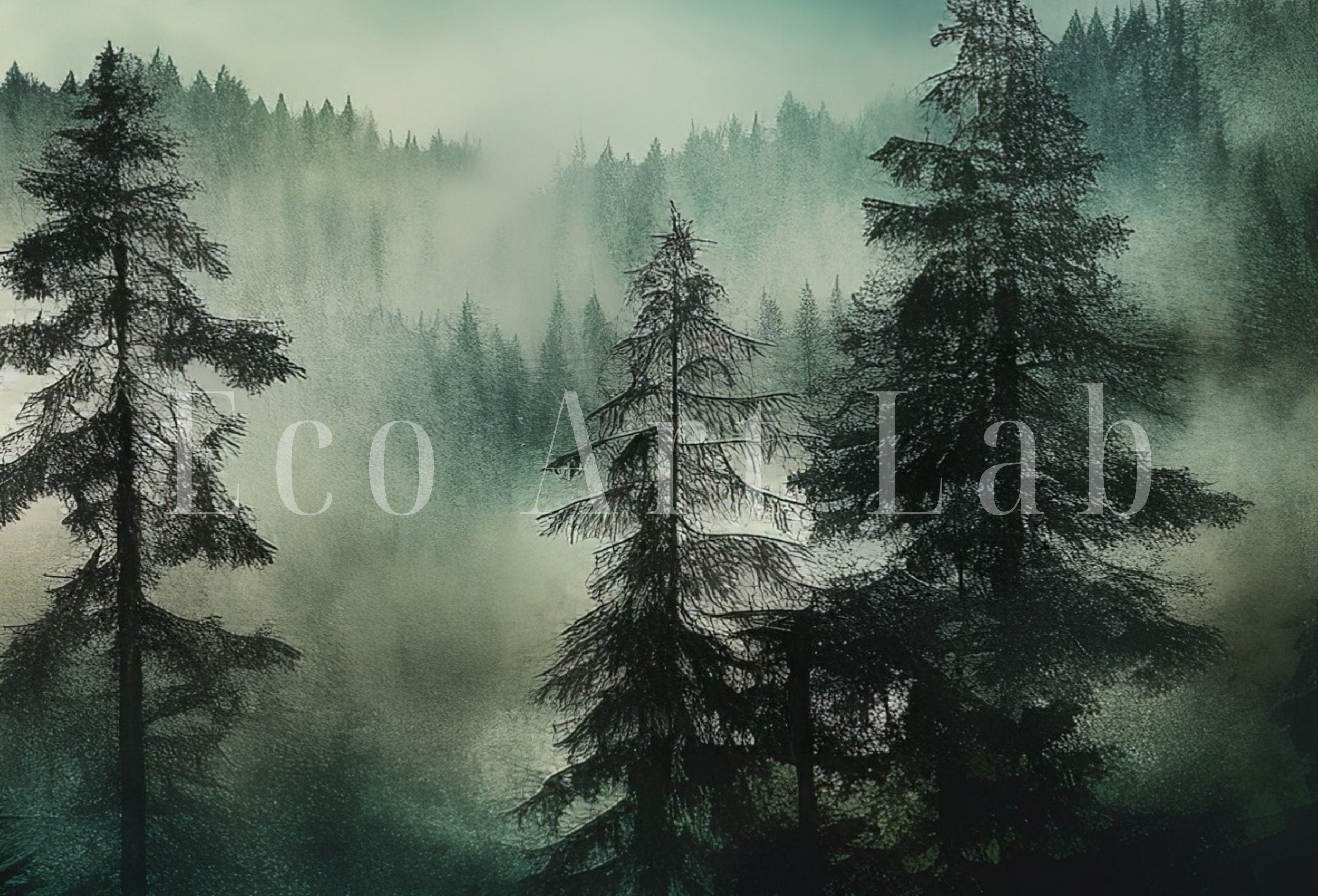 3 Piece Wall Art Sage Green Mountain | Watercolor Mountain Landscape | Abstract Nature Print | Modern Minimal Decor | Pine Forest Wall Art