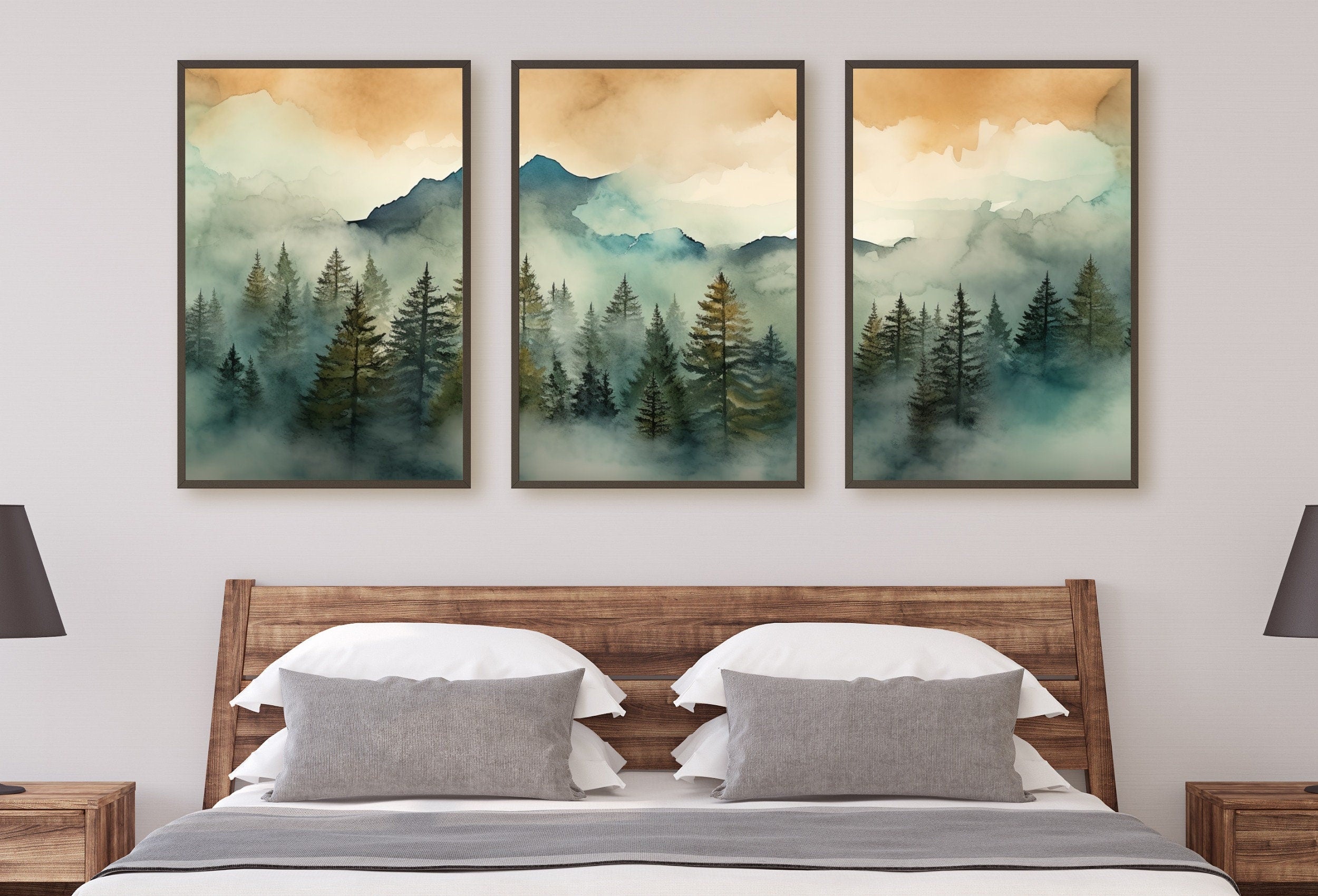 3 Piece Wall Art. Mountain Wall Art. Gallery Wall Set. Set of 3 Prints. Watercolor Mountain Print. Landscape Print Set. Modern Home Decor