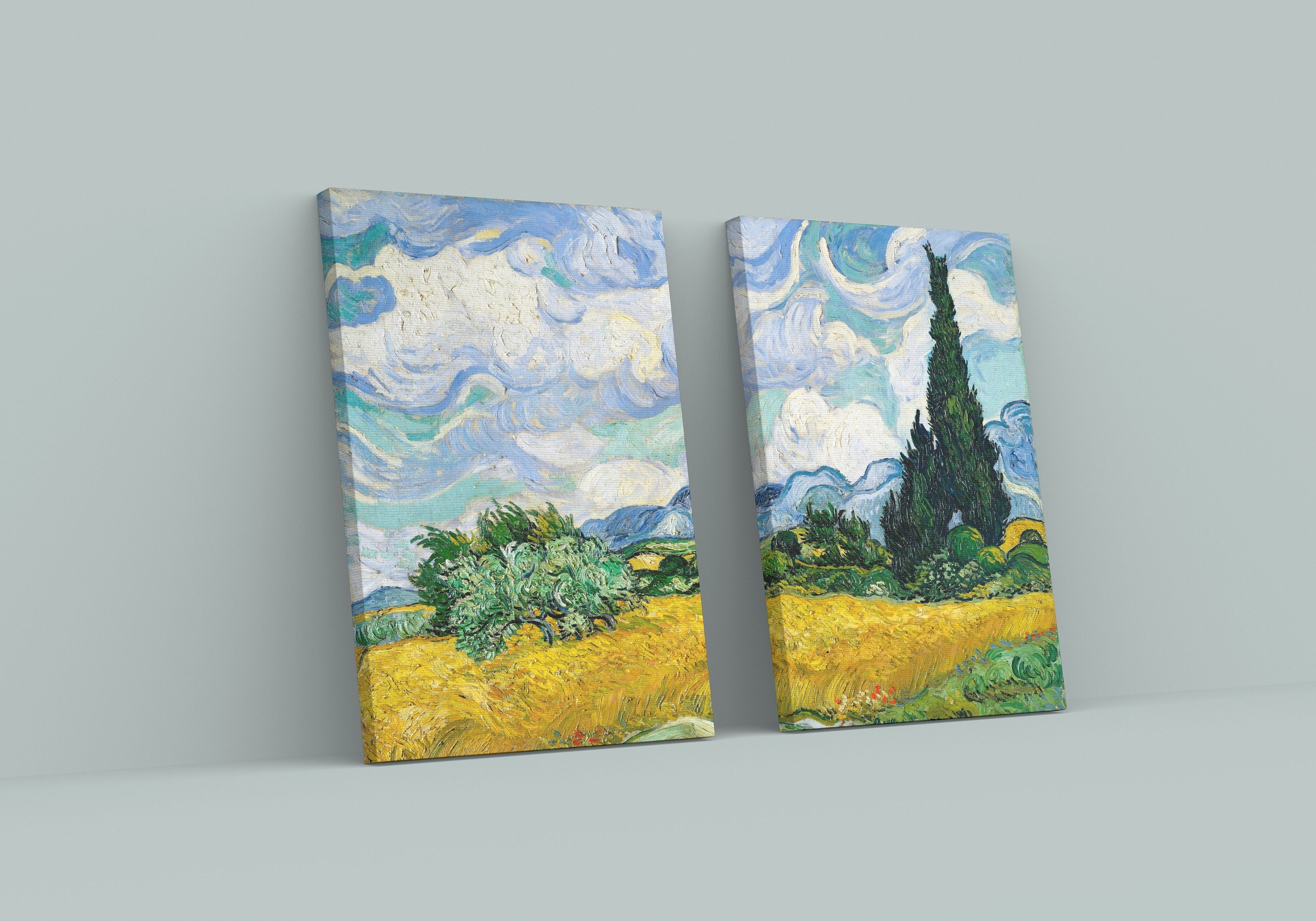 Wheat Field by Vincent van Gogh. Set of 2 Prints. Printable Famous Fine Art Prints. Instant Download Vintage Painting. 2 Piece Wall Art