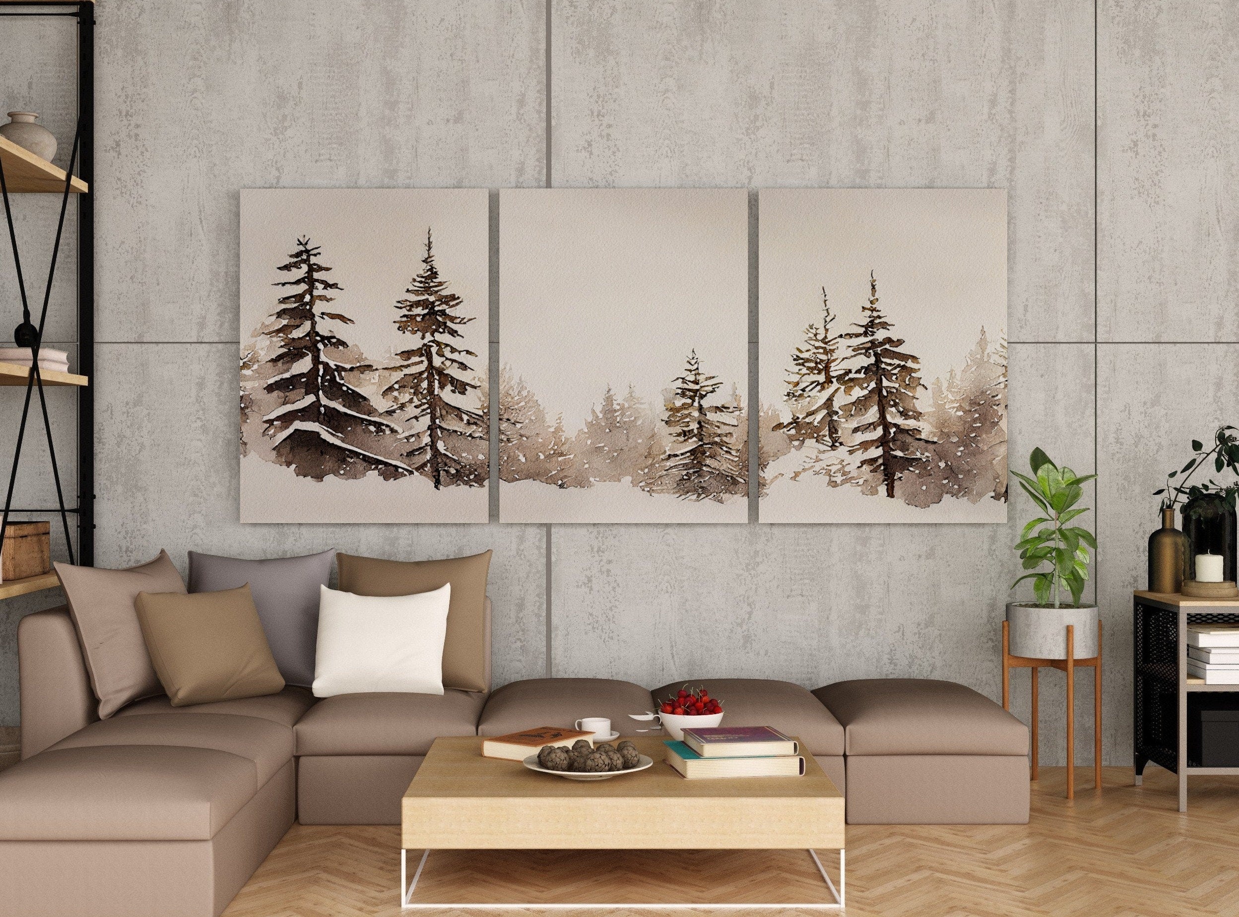 Winter Forest Landscape Printable. Set of 3 Prints. Snowy Forest Watercolor Painting. Printable Wall Art. 3 Piece Wall Art. Gallery Wall Set