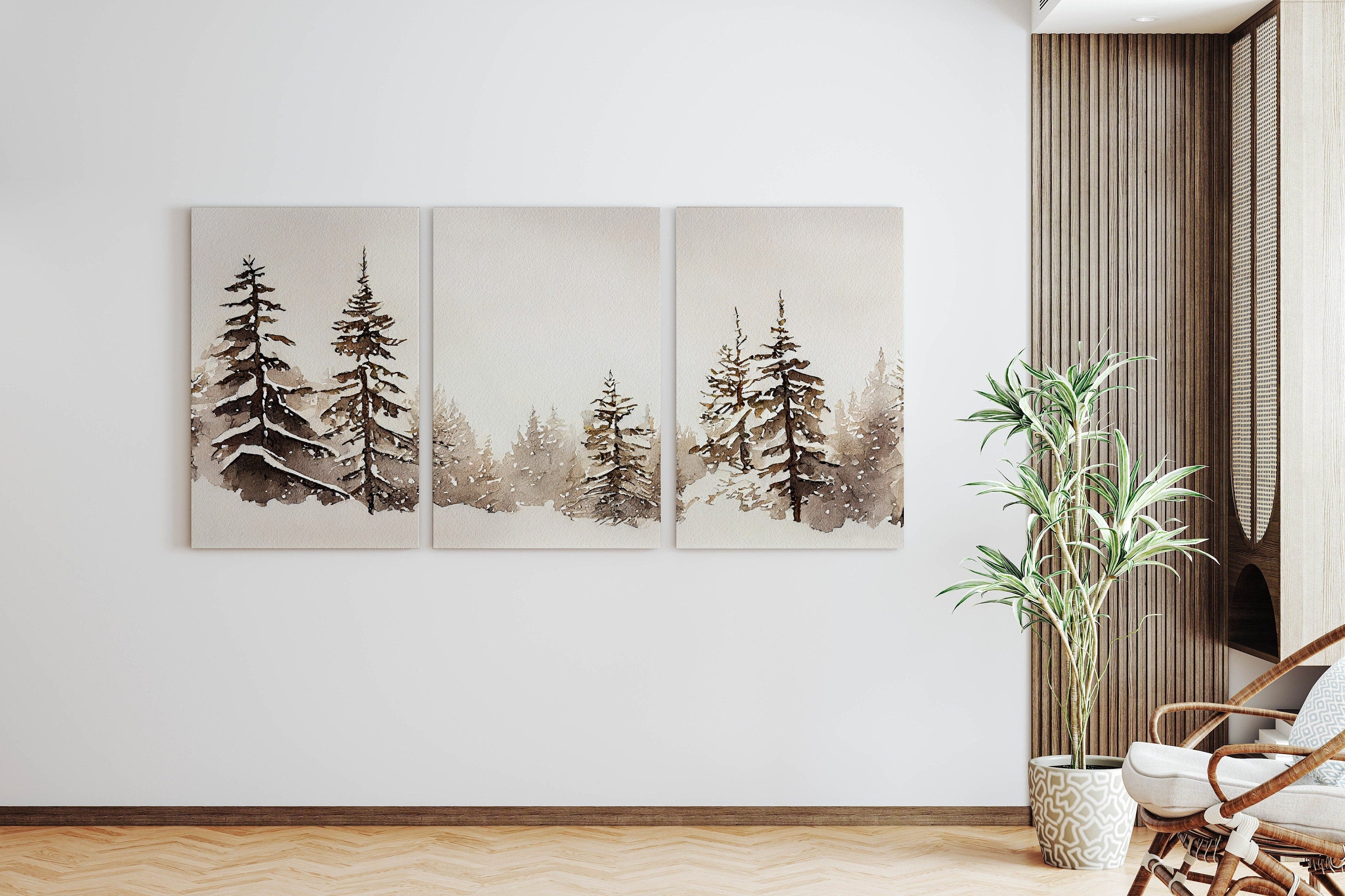 Winter Forest Landscape Printable. Set of 3 Prints. Snowy Forest Watercolor Painting. Printable Wall Art. 3 Piece Wall Art. Gallery Wall Set