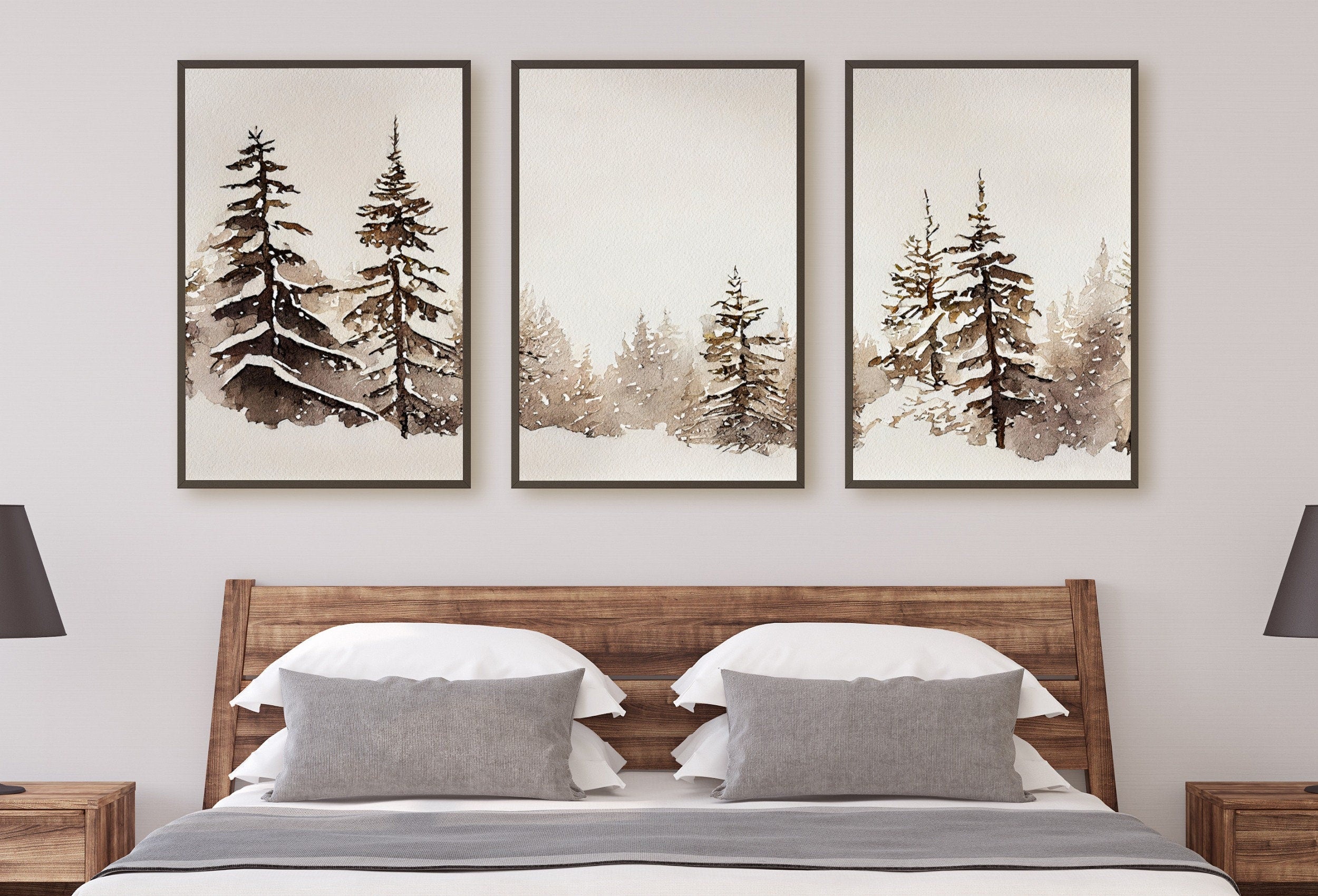 Winter Forest Landscape Printable. Set of 3 Prints. Snowy Forest Watercolor Painting. Printable Wall Art. 3 Piece Wall Art. Gallery Wall Set