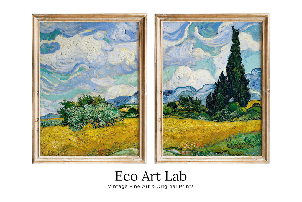 Wheat Field by Vincent van Gogh. Set of 2 Prints. Printable Famous Fine Art Prints. Instant Download Vintage Painting. 2 Piece Wall Art