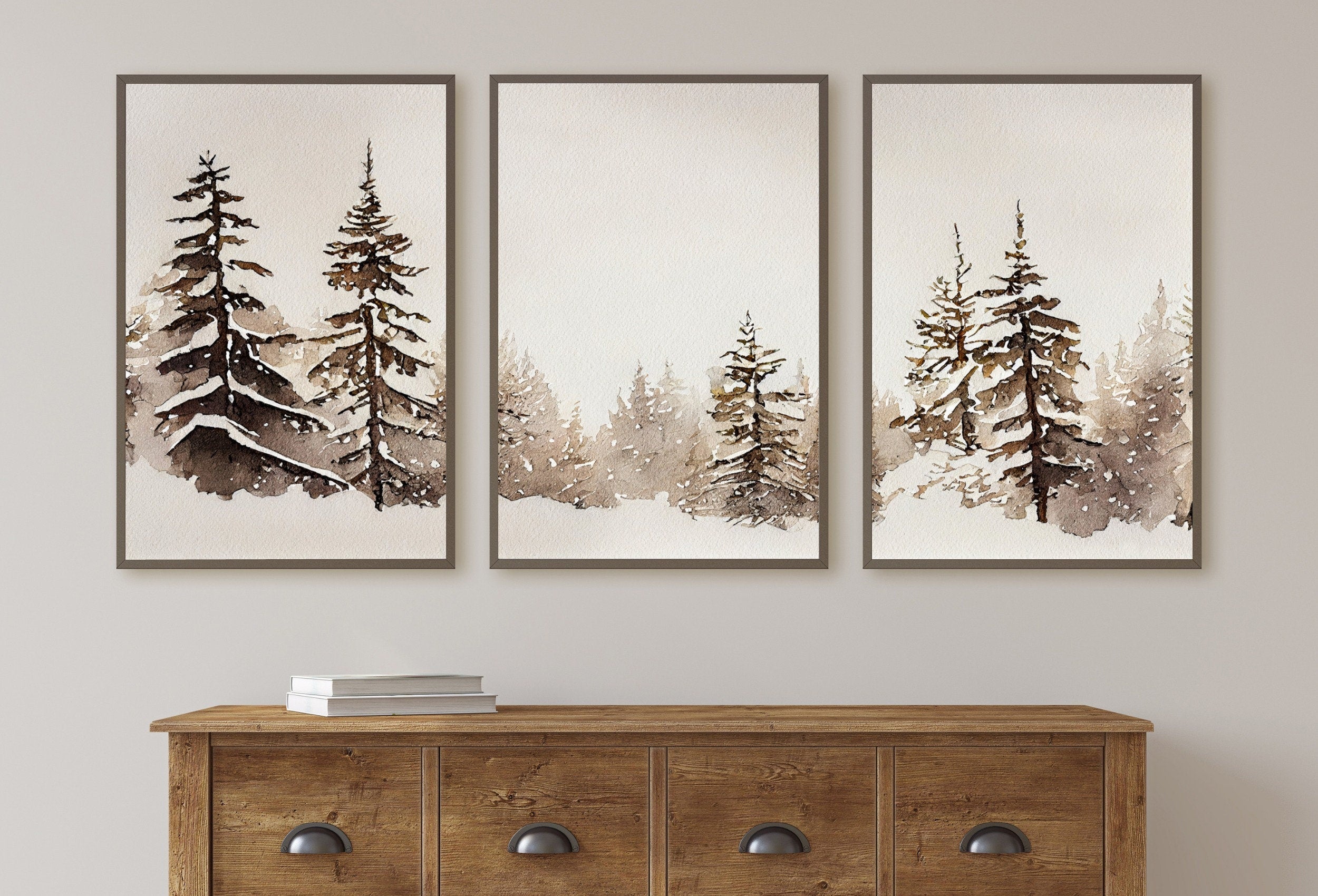 Winter Forest Landscape Printable. Set of 3 Prints. Snowy Forest Watercolor Painting. Printable Wall Art. 3 Piece Wall Art. Gallery Wall Set