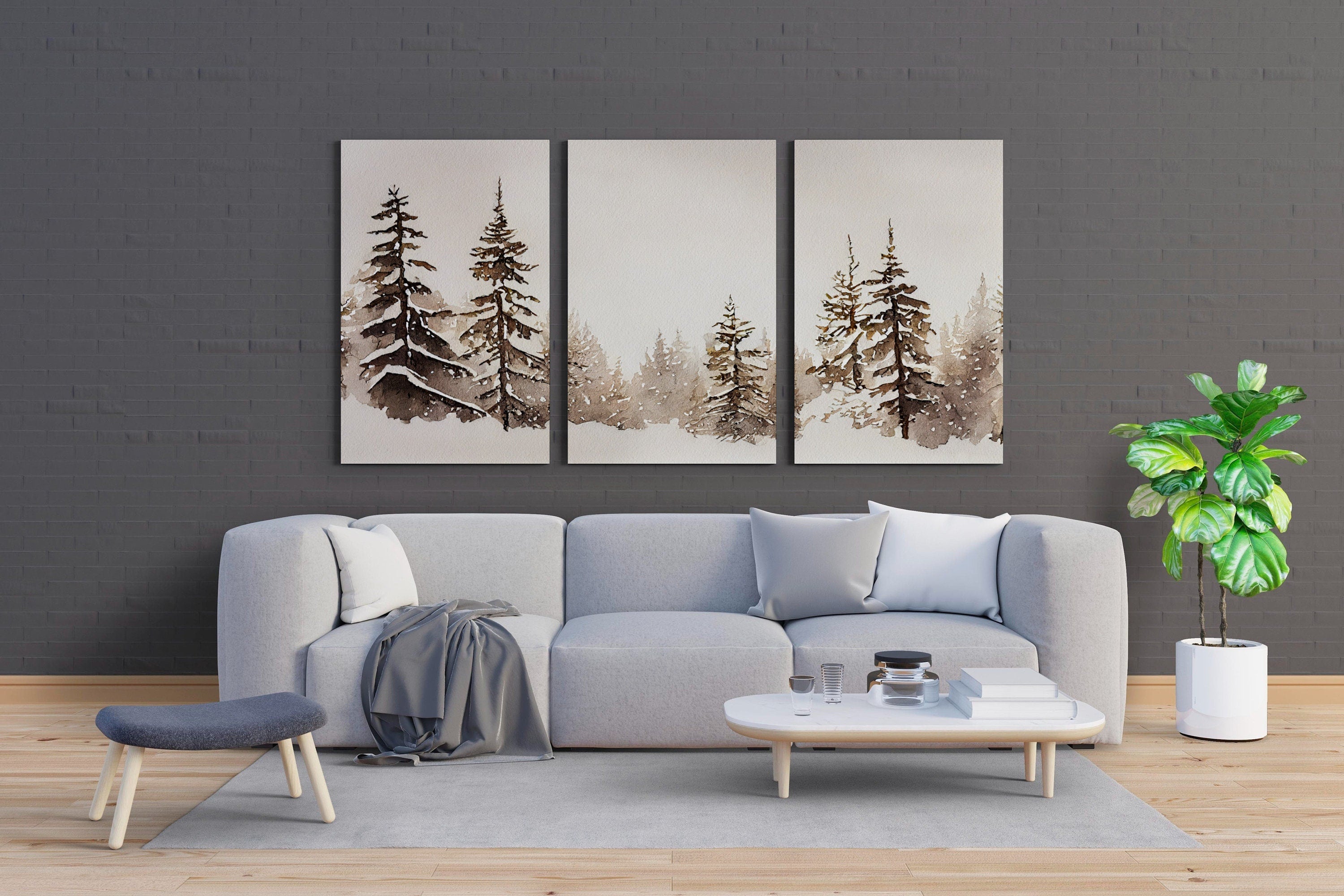 Winter Forest Landscape Printable. Set of 3 Prints. Snowy Forest Watercolor Painting. Printable Wall Art. 3 Piece Wall Art. Gallery Wall Set