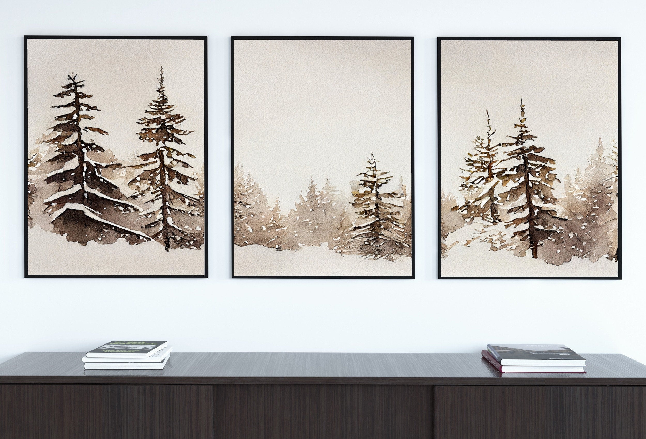 Winter Forest Landscape Printable. Set of 3 Prints. Snowy Forest Watercolor Painting. Printable Wall Art. 3 Piece Wall Art. Gallery Wall Set
