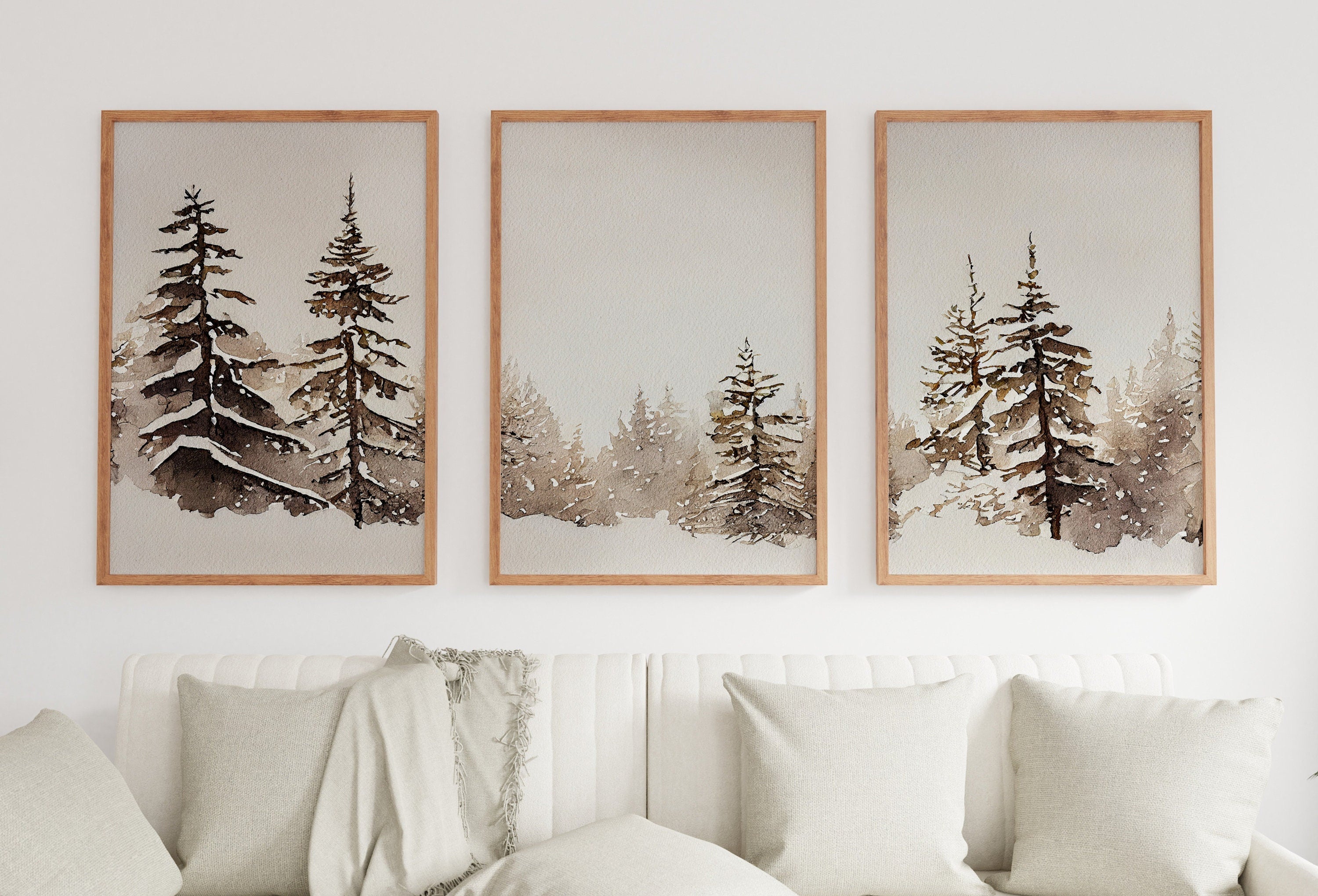 Winter Forest Landscape Printable. Set of 3 Prints. Snowy Forest Watercolor Painting. Printable Wall Art. 3 Piece Wall Art. Gallery Wall Set