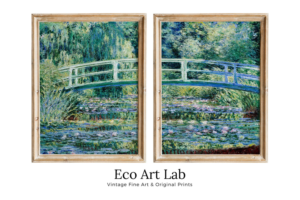 Water Lilies & Bridge by Claude Monet Set of 2 Prints. Printable Famous Fine Art Prints. Instant Download Vintage Painting. 2 Piece Wall Art