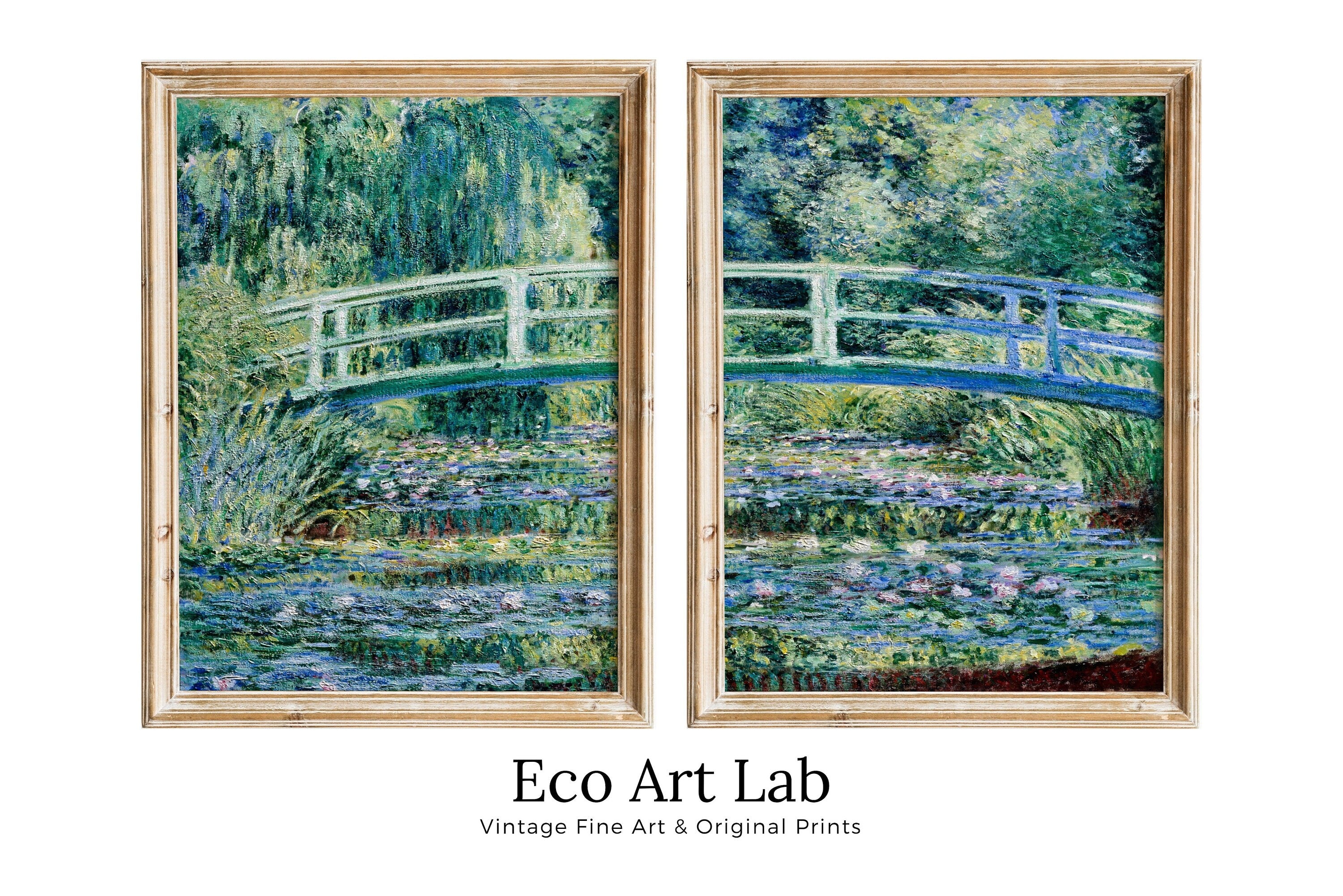Water Lilies & Bridge by Claude Monet Set of 2 Prints. Printable Famous Fine Art Prints. Instant Download Vintage Painting. 2 Piece Wall Art