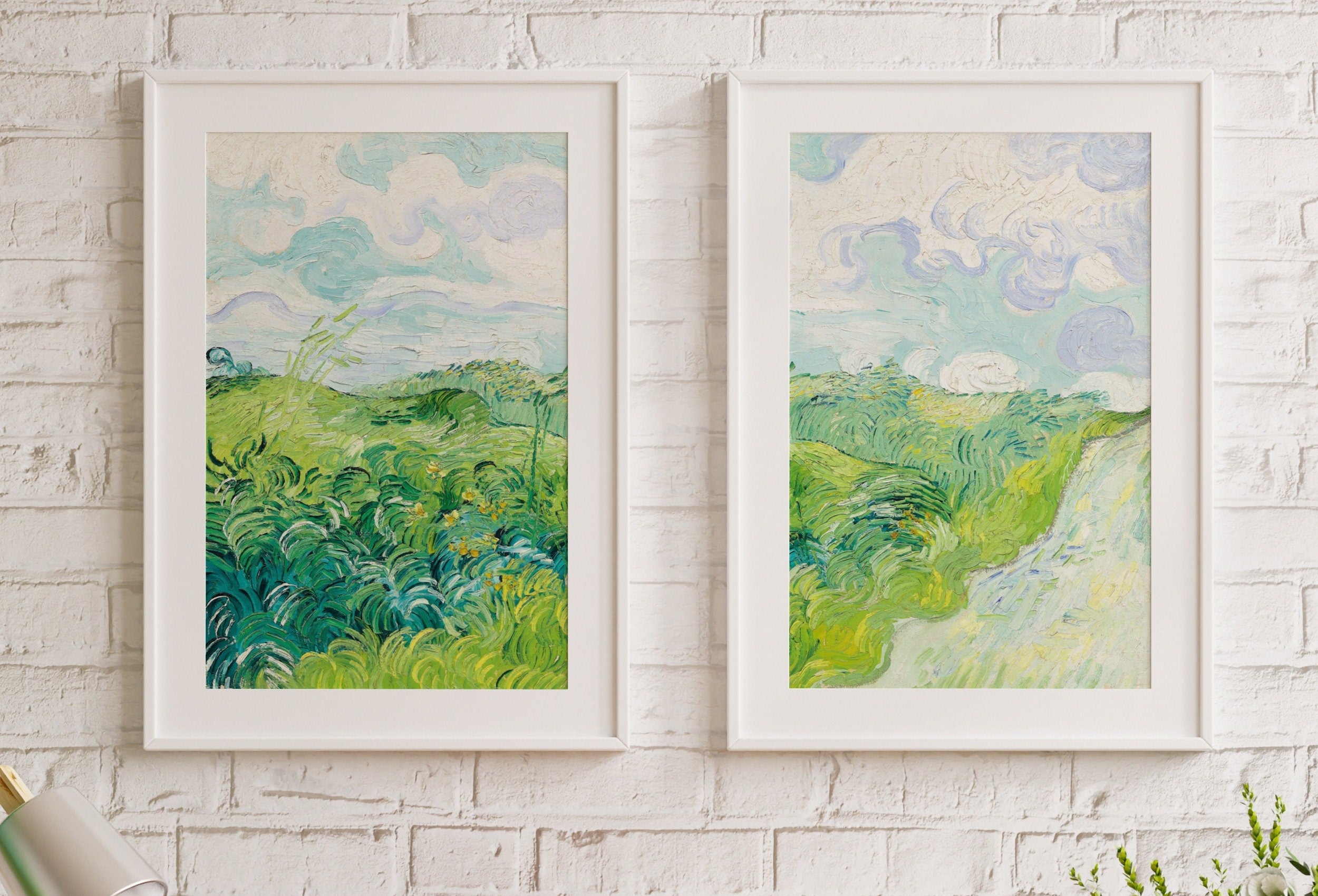 Green Fields by Vincent van Gogh. Set of 2 Prints. Printable Famous Fine Art Prints. Instant Download Vintage Painting. 2 Piece Wall Art