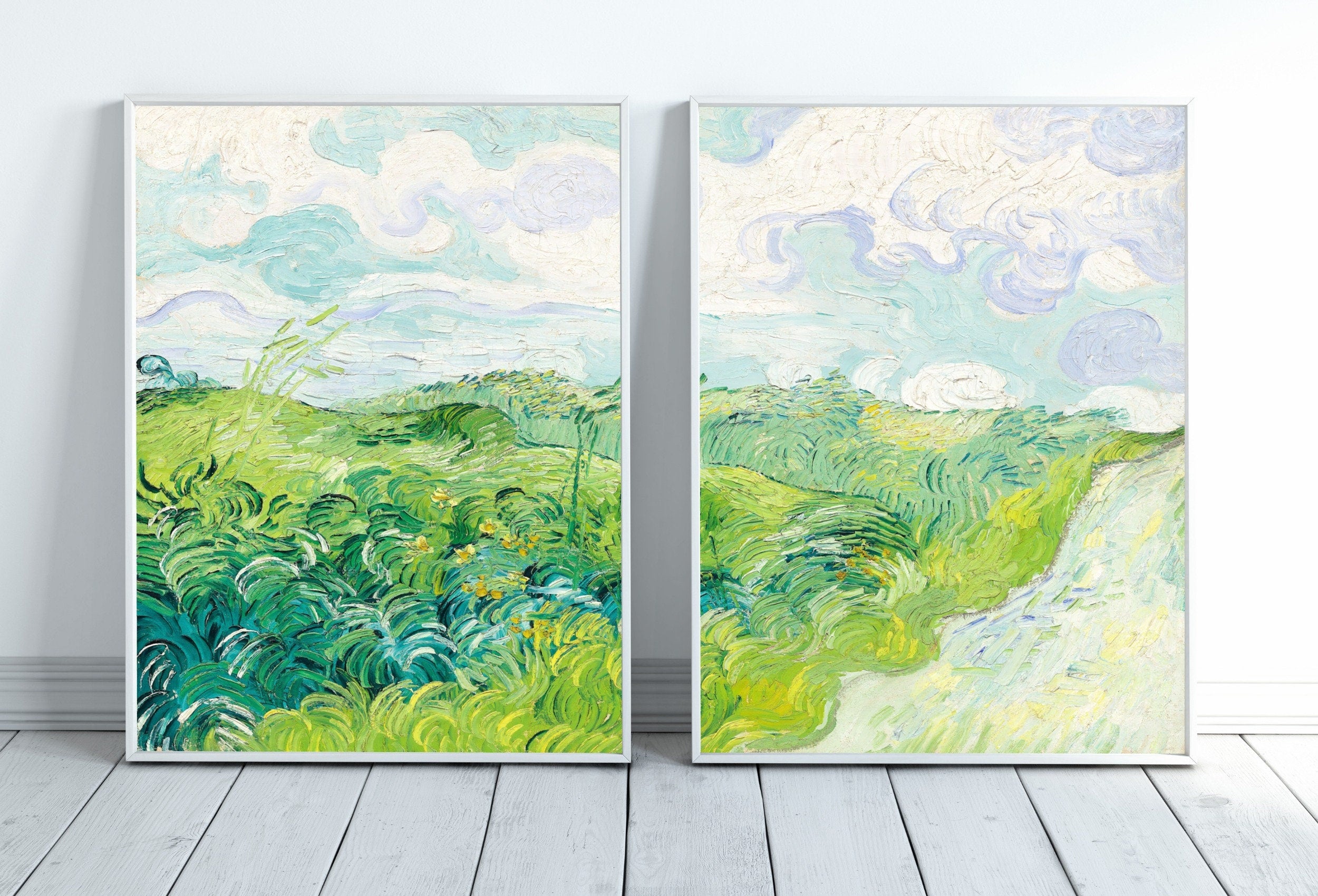 Green Fields by Vincent van Gogh. Set of 2 Prints. Printable Famous Fine Art Prints. Instant Download Vintage Painting. 2 Piece Wall Art