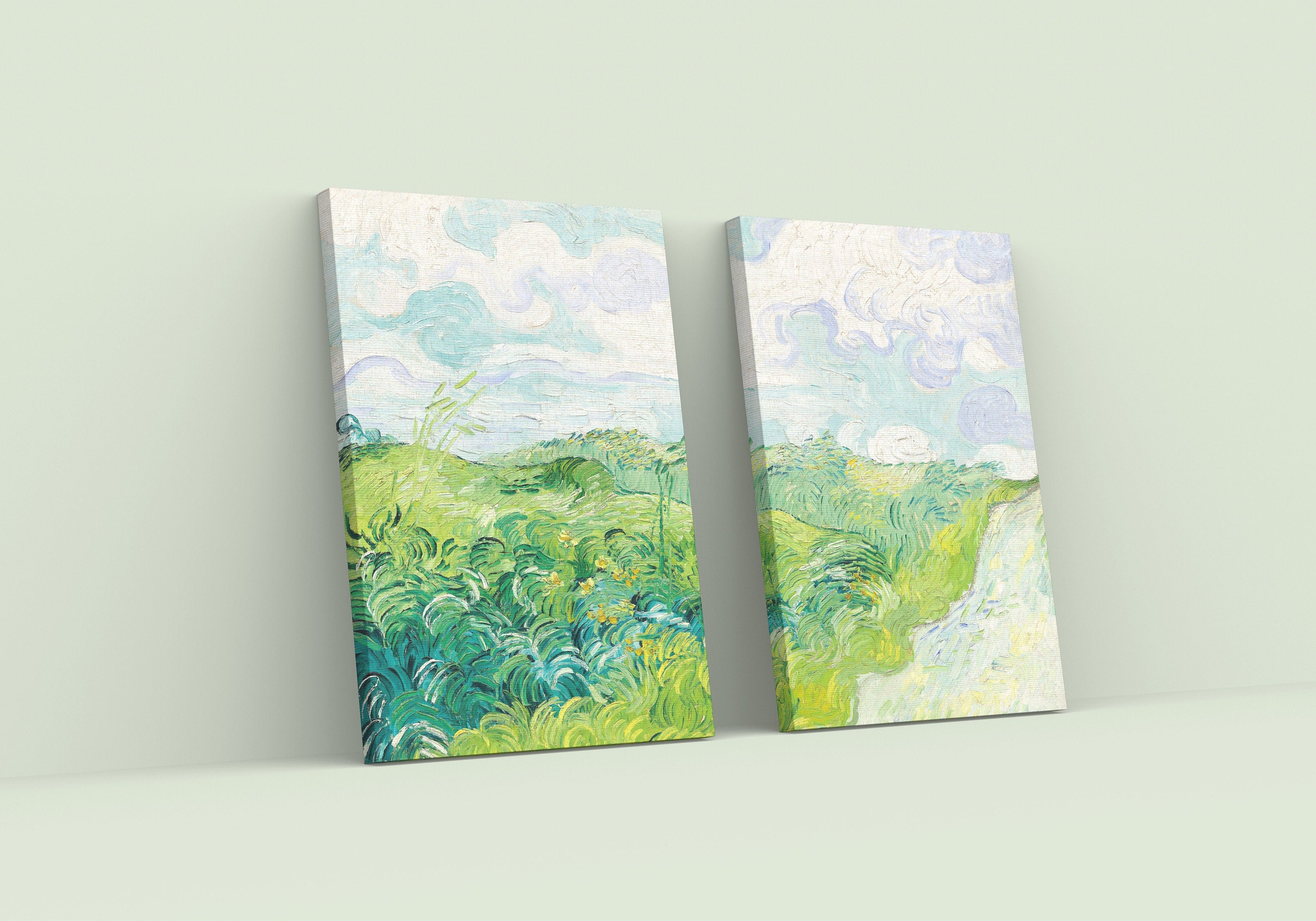 Green Fields by Vincent van Gogh. Set of 2 Prints. Printable Famous Fine Art Prints. Instant Download Vintage Painting. 2 Piece Wall Art